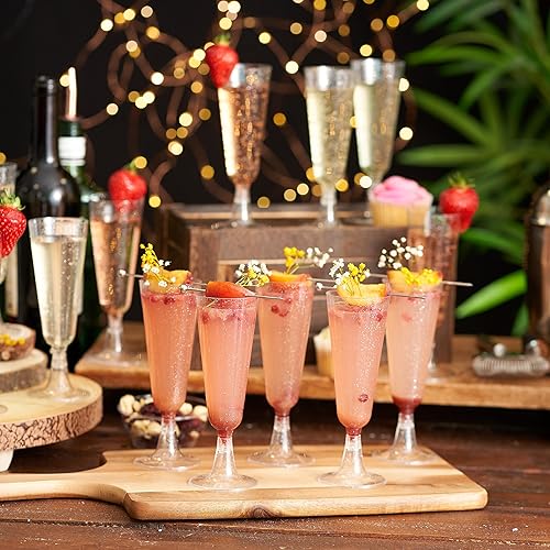 Miniatura 4 de MATANA 50 copas de champán de plástico de 5 onzas con purpurina plateada, resistentes y reutilizables, cócteles, prosecco, mimosa, copas de tostado