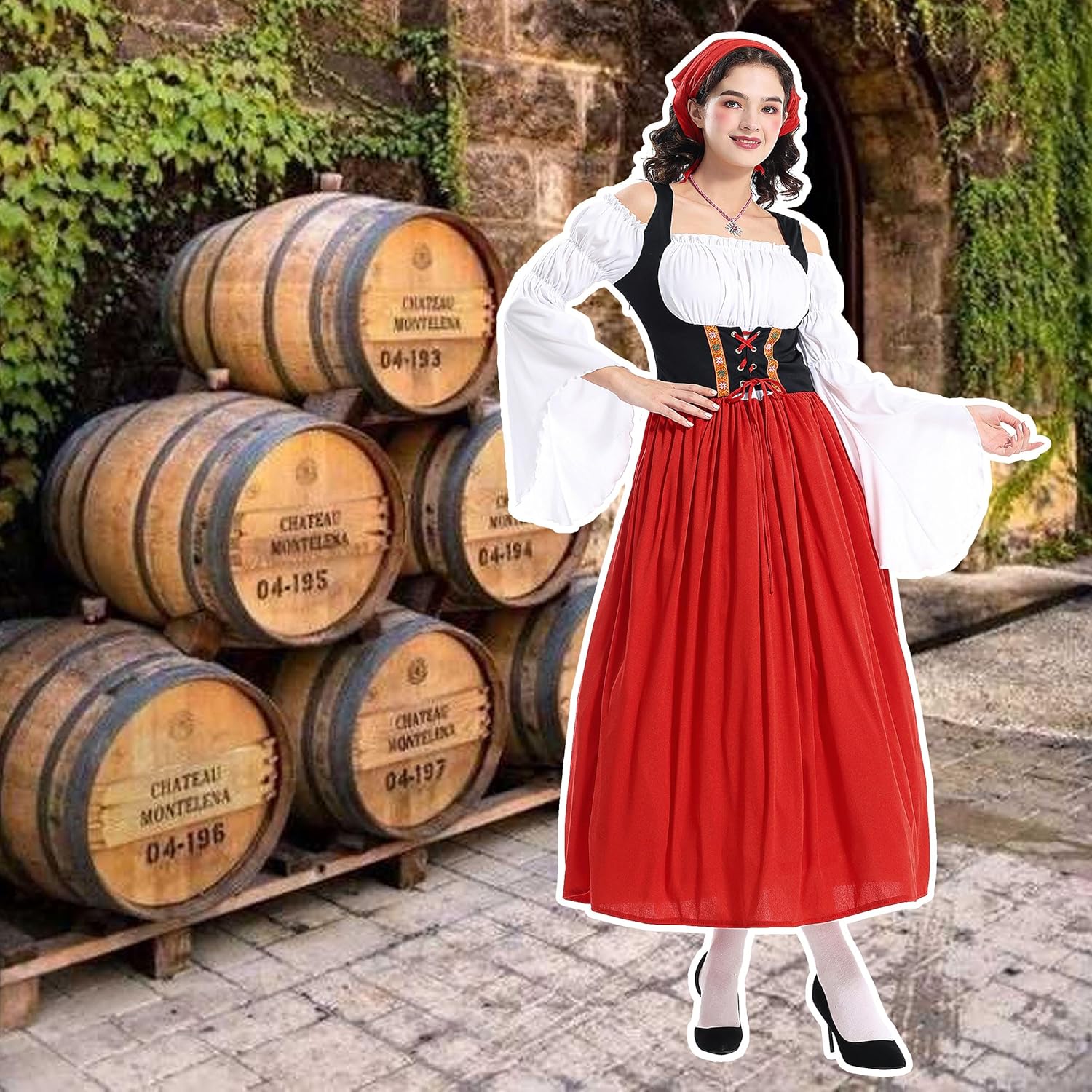 Bavarian Dirndl Dress for Women,Oktoberfest Costume Women,Oktoberfest Dress With Scarf - Image 6