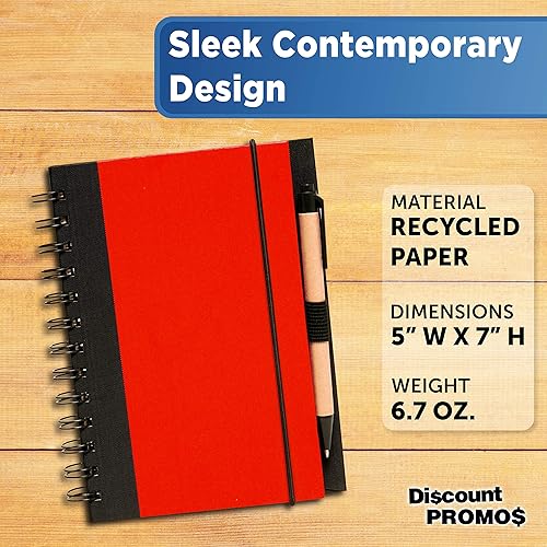 Miniatura 4 de DISCOUNT PROMOS Juego de 10 cuadernos Eco Block con bolígrafos, paquete a granel, perfecto para la escuela, oficina, negocios, hogar, color rojo