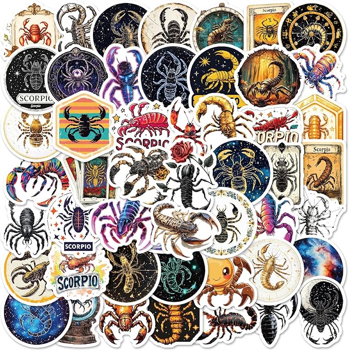 50PCS Scorpio Stickers Aesthetic Waterproof Zodiac Decals – Astrology Vinyl Sticker Pack for Water Bottles, Laptops, Scrapbooking, Journals, Teens & Adults – Scorpio Sign Gifts & Decor