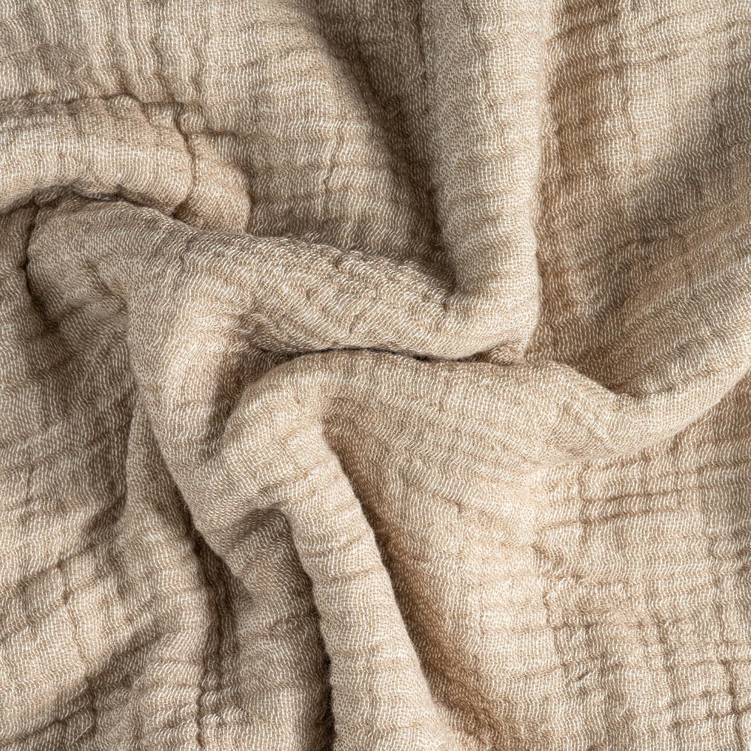 Muslin Gauze Cotton Blanket, 100% Oeko-TEX Certified, 3 Layer 2 Ply, Soft Breathable All Season Bedding, Bed Layering Coverlet, Queen Size 83 x 89 in, Desert Beige