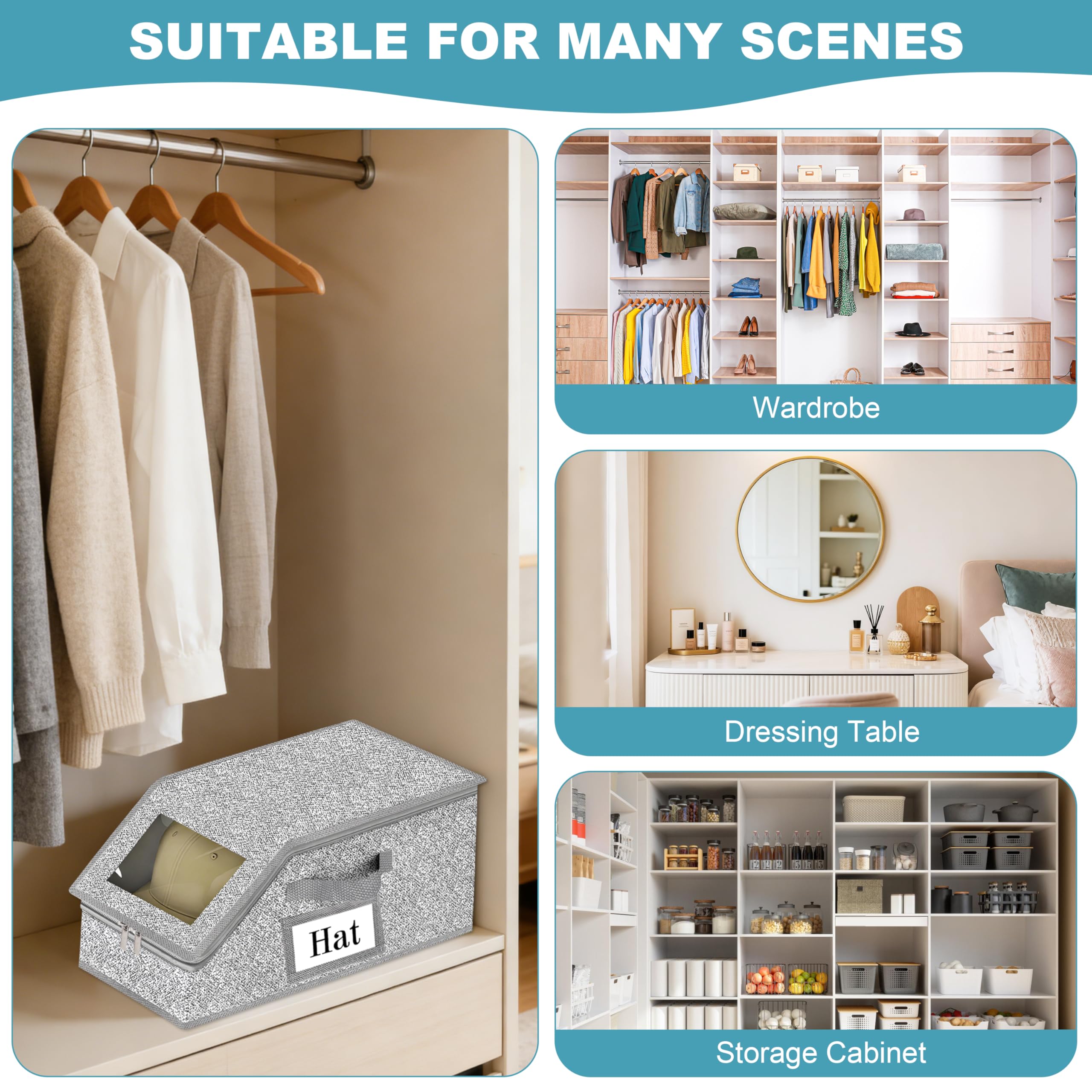 Organizzatore Porta Cappelli Pieghevole Organizzatore Armadio Anti-Polvere Grande Capacità Portacappelli con Chiusura a Zip e Tessuto Traspirante per Armadio Scaffale Guardaroba 2 Pezzi Grigio