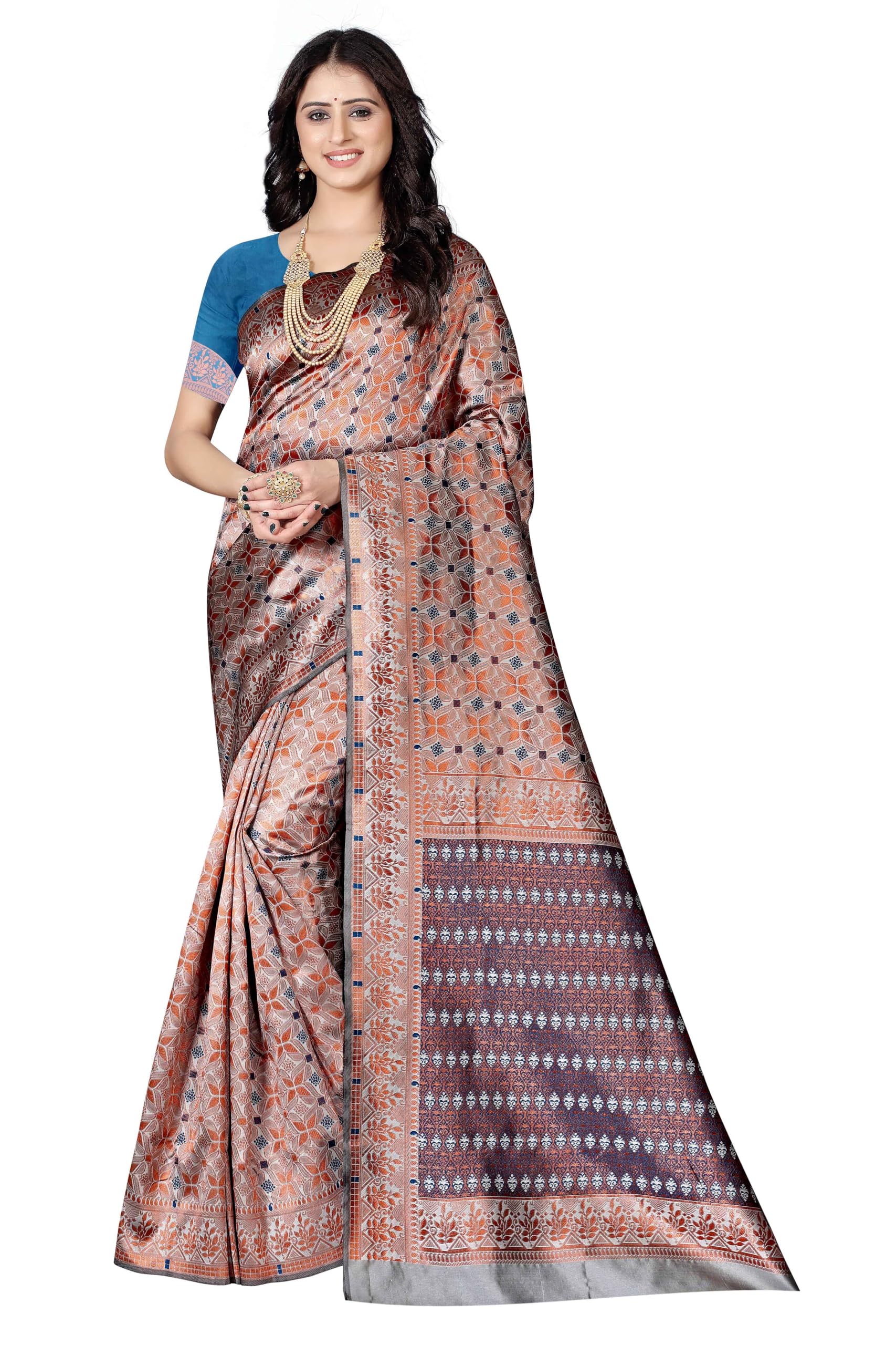 SugathariWomen's Banarasi Saree Pure Kanjivaram Silk Soft new ladies 2024 Design Wear Pattu Sarees Latest Cotton Party Sari collections With Blouse Piece for Wedding sadi (P-196)
