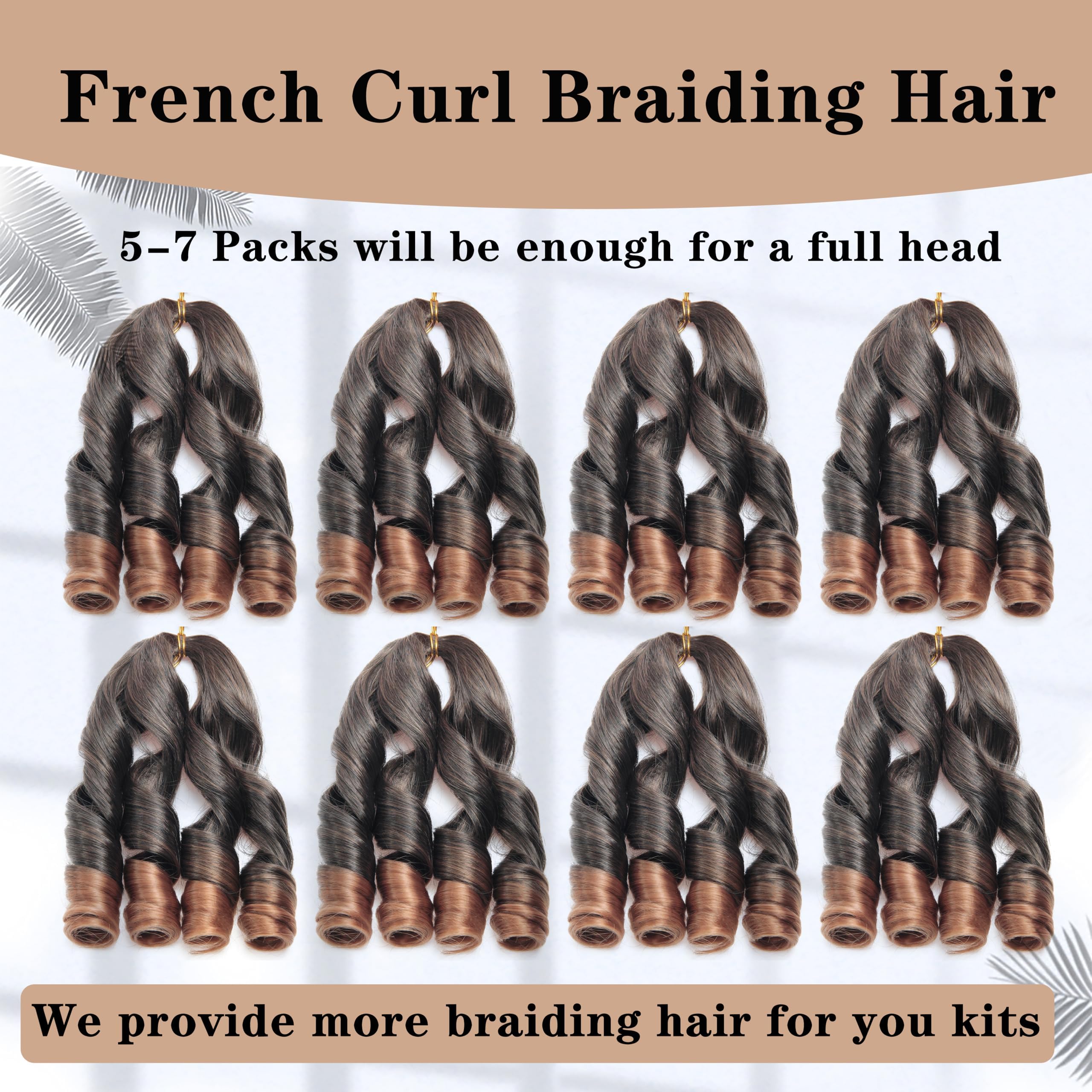 WoWCFyyds 8 Packs French Curl Braiding Hair 12 Inch Loose Wave Spiral Curly Braiding Hair Extensions 50g/Pack Soft French Curls Synthetic Hair Extensions for Braiding(1B/30) - Image 3