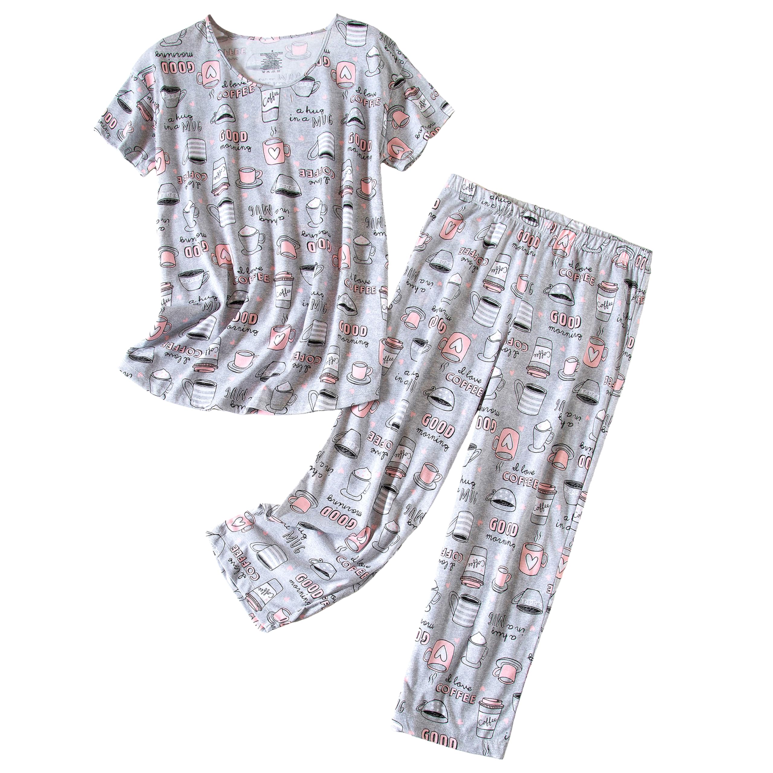 PNAEONG Women’s Pajama Set - Sleepwear Tops with Capri Pants Casual and Fun Prints Pajama Sets SY215-Purple-XL