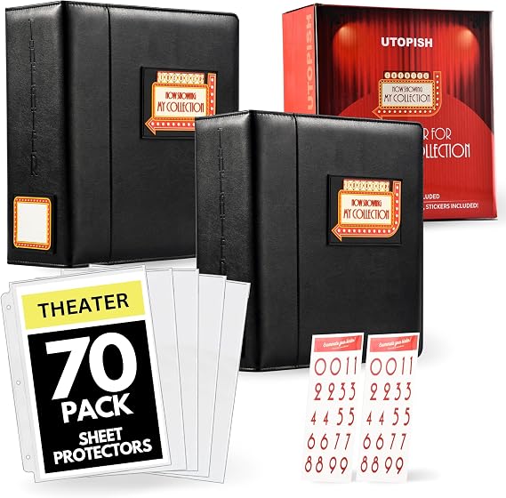 2-Pack Show-Bill Binder with 70 Sleeves - Large Broadway Show-Bill Holders | Elegant Black PU Leather - 70 Sleeves Fit Mid-'80s to Modern Show-Bills - Numbering Stickers Included to Stay Organized