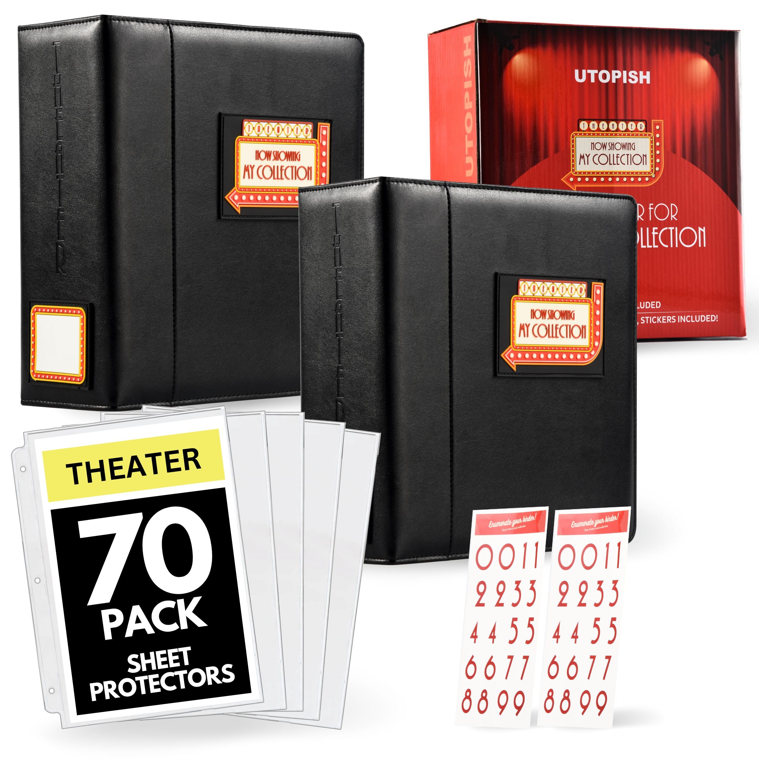 UTOPISH Show-Bill Binder with Sleeves - 2-Pack of Large 4” Theater Program Holders with 70 Sheet Protectors and Numbering Stickers Included - Broadway