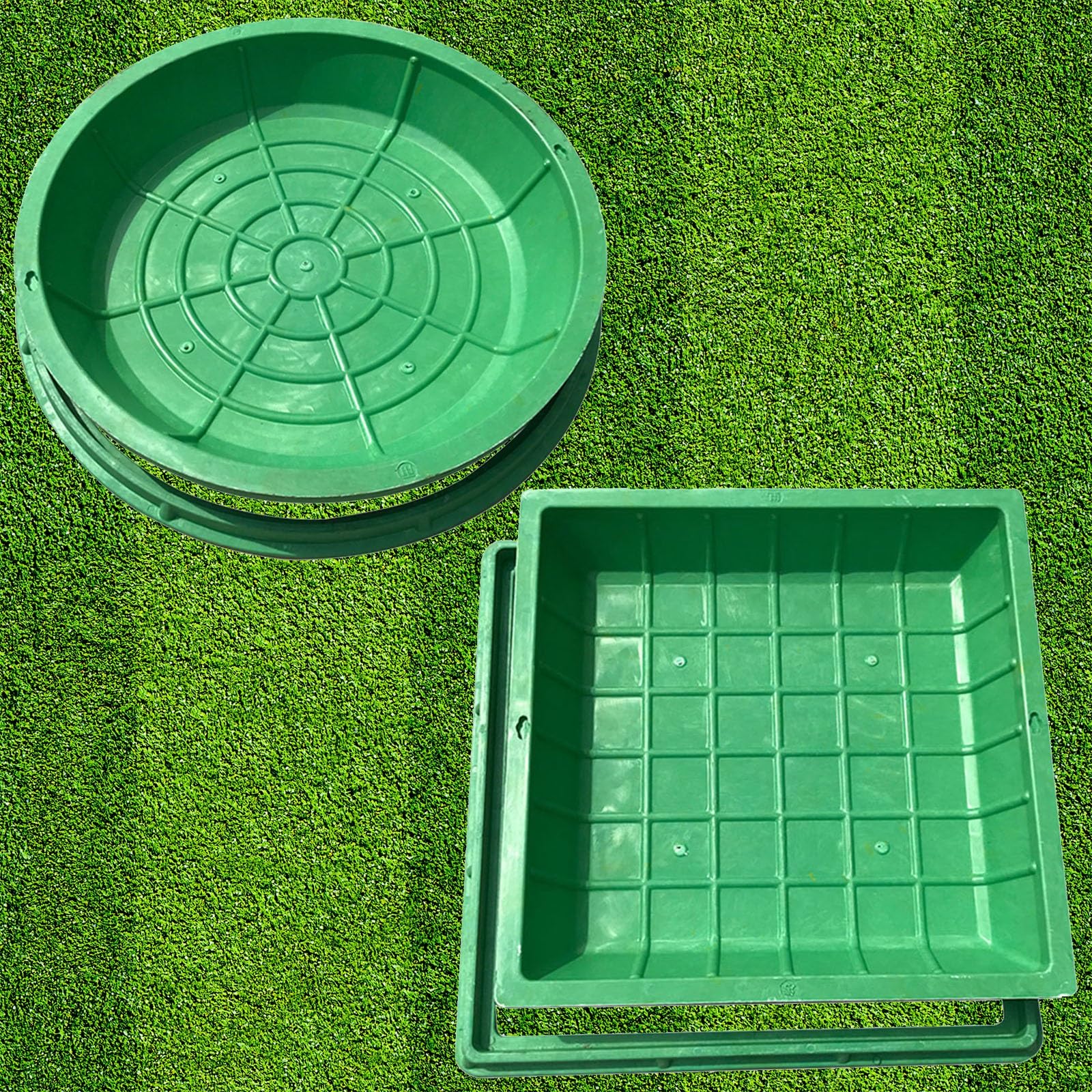 Zxcvasdf One Color Grass Top Recessed Manhole Cover, Round/Square Resin Drain Cover With Base, Outdoor Garden Septic Tank Covers, Weather Resistant, Invisible Design(Round 40 * 40Cm/15.7 * 15.7In)