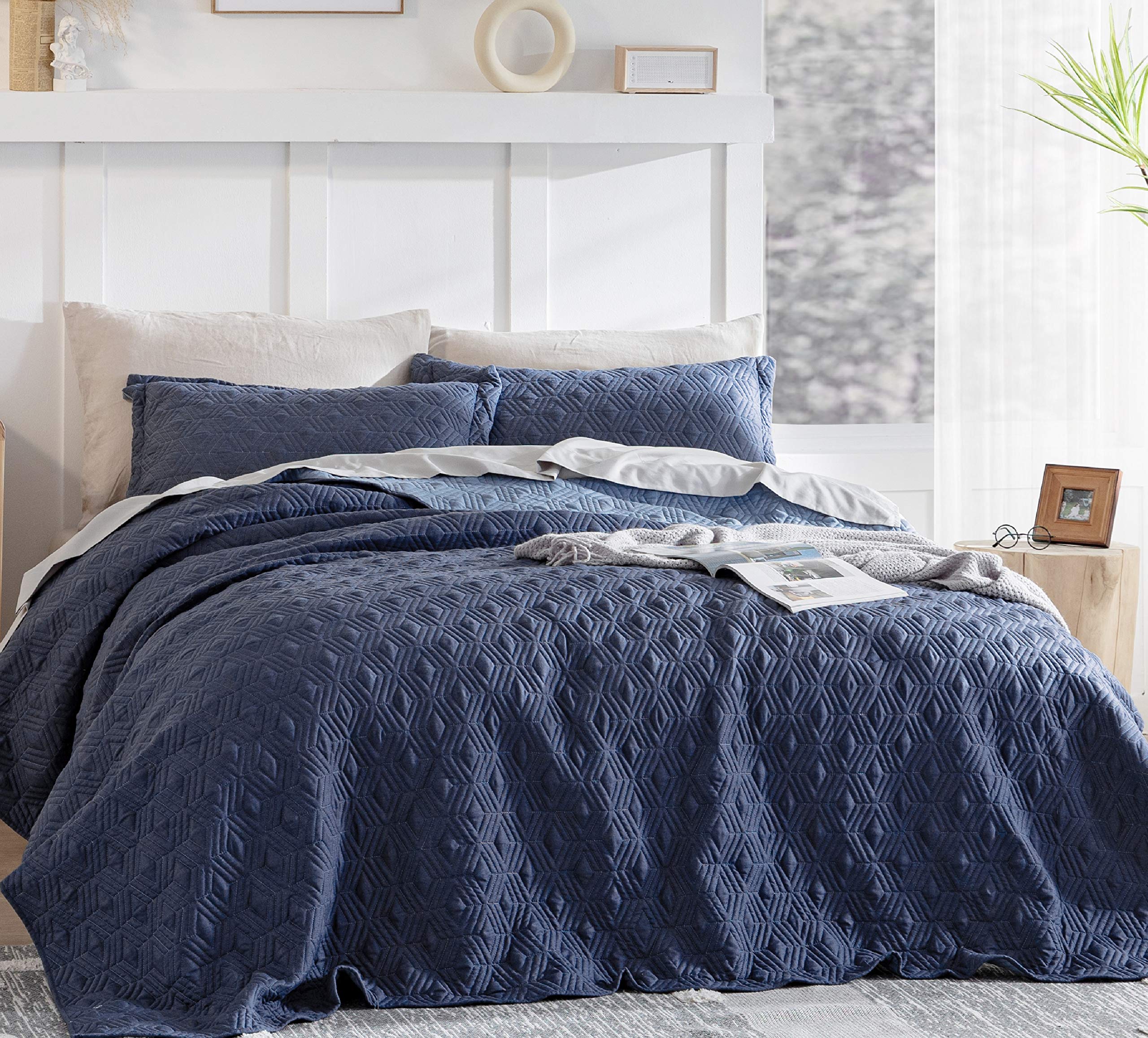 Bedsure Blue Bedspreads King Size - King Quilt Bedding Set, 120GSM Embossed Cationic Dyeing Coverlet, 3 Pieces (106x96 inc...