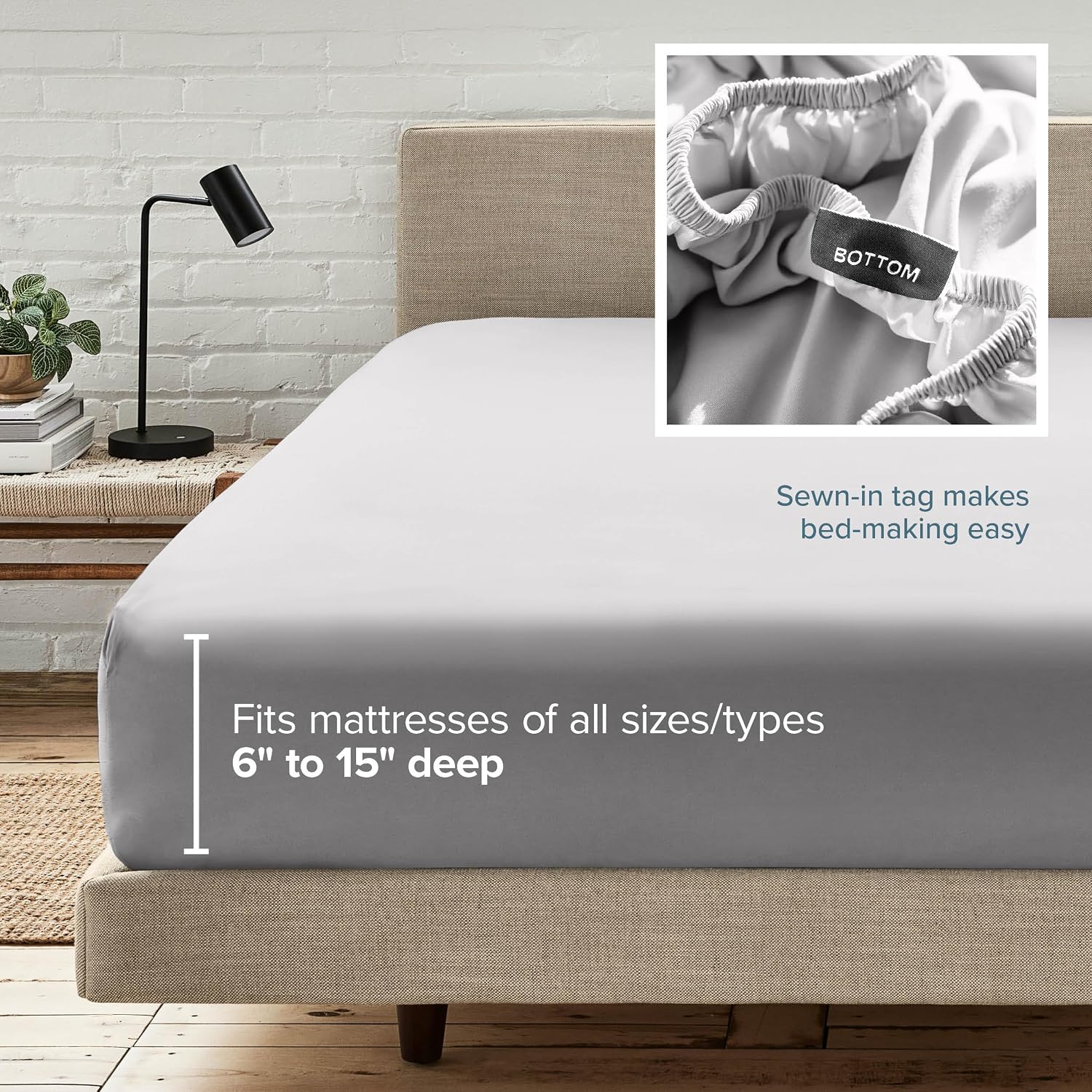 Bare Home Fitted Bottom Sheet Split Head Flex King Size - Premium 1800 Ultra-Soft - Hotel Luxury - Deep Pocket - Durable - Long Lasting (Split Head Flex King, Light Grey)