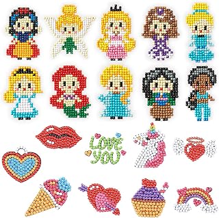 Anylife 19 Pieces Diamond Painting Stickers for Kids Princess, Unicorn Diamond Art Sticker Kits for Girls,Adults