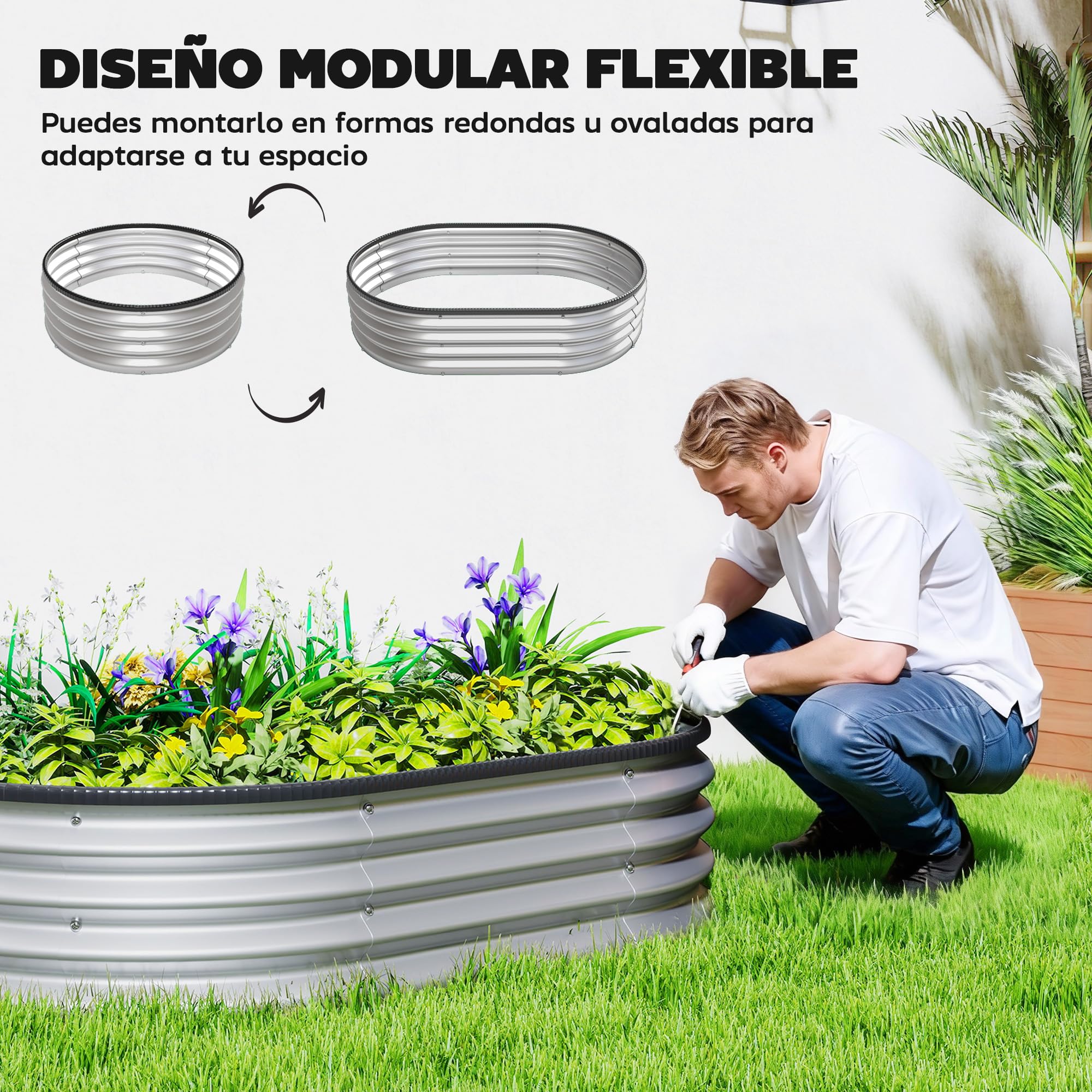 Outsunny Juego de 2 Jardineras Exterior Grandes de Acero Galvanizado | Huertos Urbanos, Maceteros Exterior Modular con Base Abierta para Plantas, Resistente Intemperie, 135x90x30 cm, Plateado