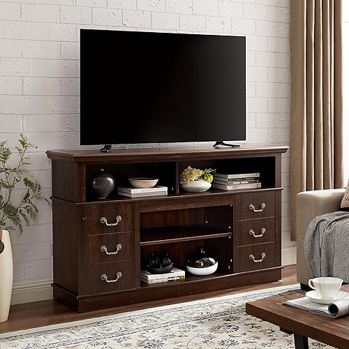 Miniatura 2 de DSHADE Soporte de TV de granja, soporte de TV de 55 pulgadas, armario de almacenamiento con 4 estantes de almacenamiento abiertos y TV de hasta 65