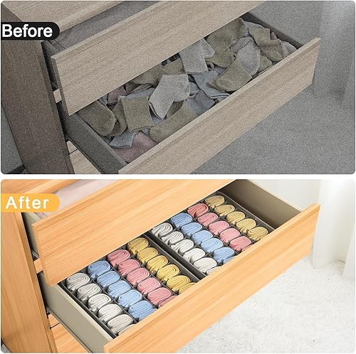 Miniatura 63 de Joyoldelf Organizador de cajones para calcetines, organizador de ropa interior, organizador de 16 celdas de tela, cajas de almacenamiento para Beige