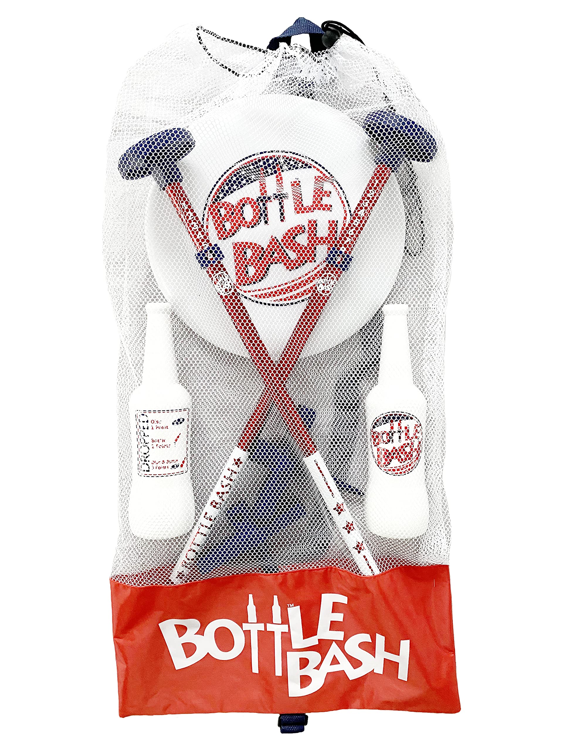 Bottle Bash Outdoor Flying Disc Game Set – Disc Toss Game for Family, Adult & Kids, Backyard and Beach Game - Frisbee Target Lawn Game with Poles & Bottles (Beersbee & Polish Horseshoes)