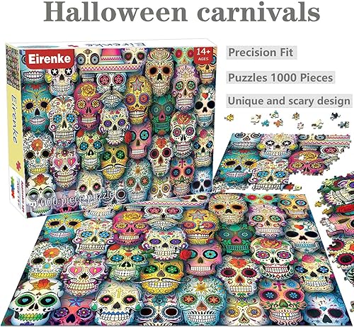 Miniatura 4 de Rompecabezas de Halloween para adultos de 1000 piezas, rompecabezas de terror de Halloween de 1000 piezas y regalos de esqueleto de terror vintage