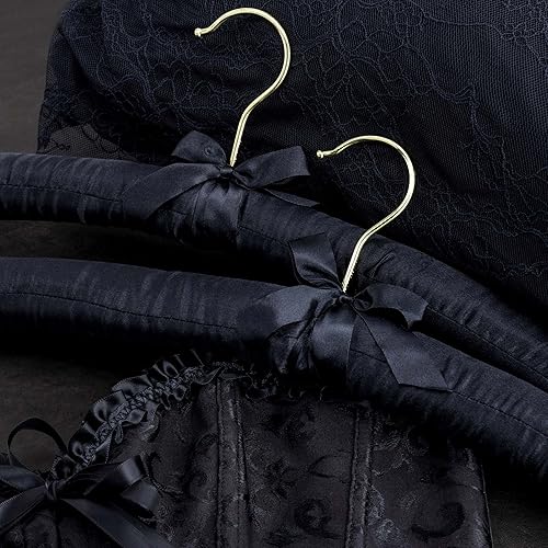 Miniatura 5 de HANGERWORLD 5 perchas acolchadas de satén clásico negro de 17 pulgadas para vestido de novia antideslizantes con gancho dorado