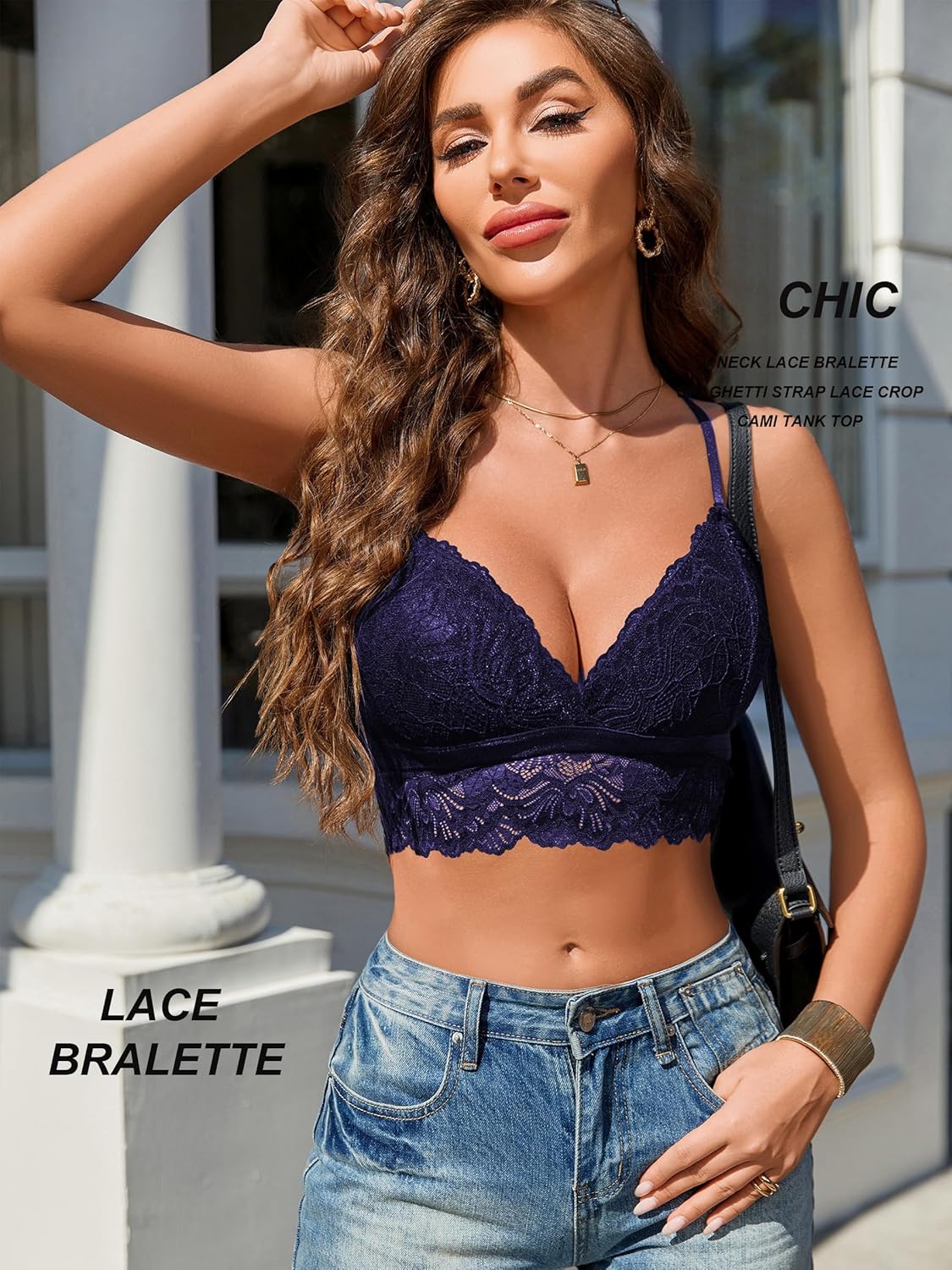 Avidlove Bralette for Women Wireless Lace Bra V Neck Racerback Cami Tank Y2k Camisoles Adjustable Crop Top - Image 5
