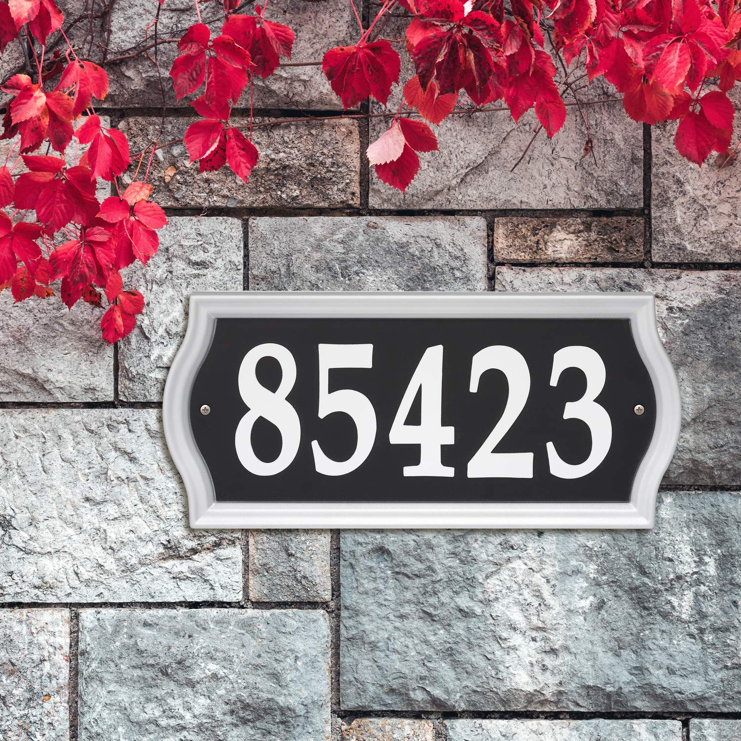 Whitehall 14341 Nite Bright Ashland Reflective Address Numbers Sign, Black/Silver