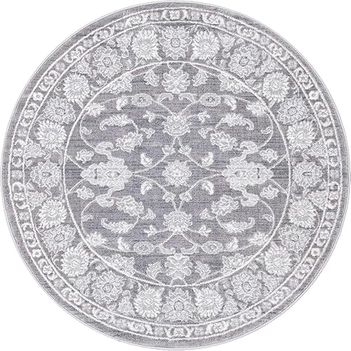 Miniatura 10 de Unique Loom Boston Collection - Alfombra de área, diseño floral (5 pies 1 pulgada, redonda, grismarfil)