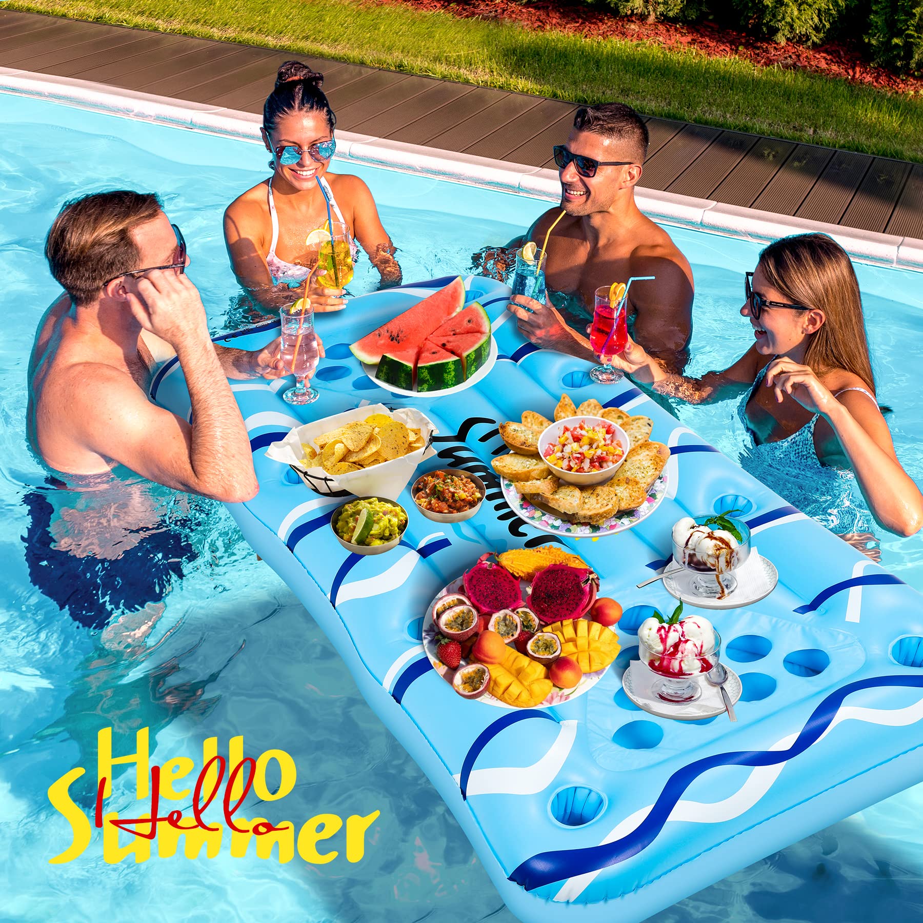 Jeux Piscine Pong Flottant 150×75 cm - Matelas Gonflable pour Piscine Adulte avec Porte-Gobelets, Piscines Gonflables Accessoires Incluant 24 Gobelets et 2 Balles, Divertissement Aquatique