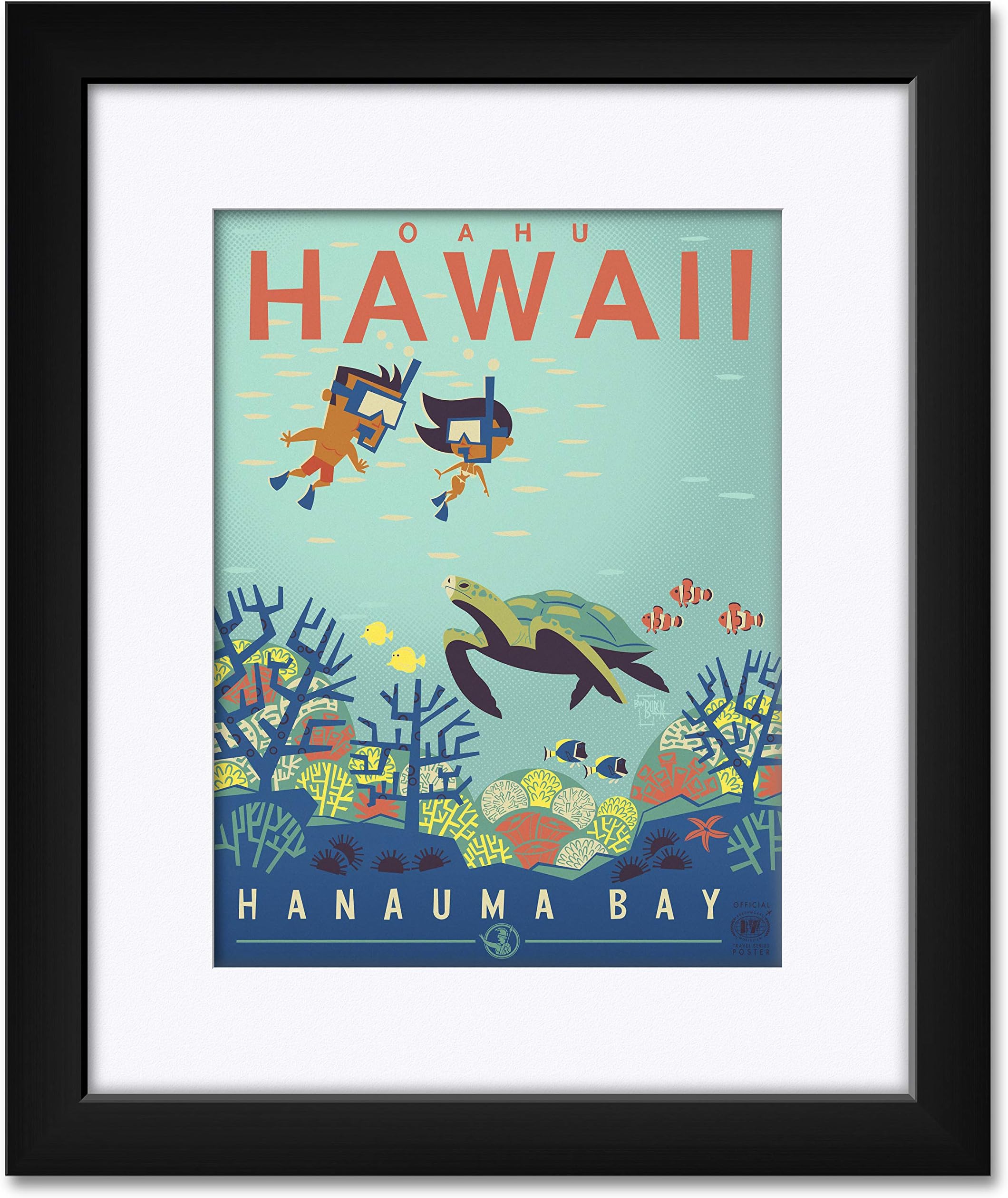 Hanauma Bay Oahu Hawaii Professionally Framed & Matted Art Print from Travel Artwork by Travel Artist Benjamin W. Burch Framed Art Size: 15" x 19"