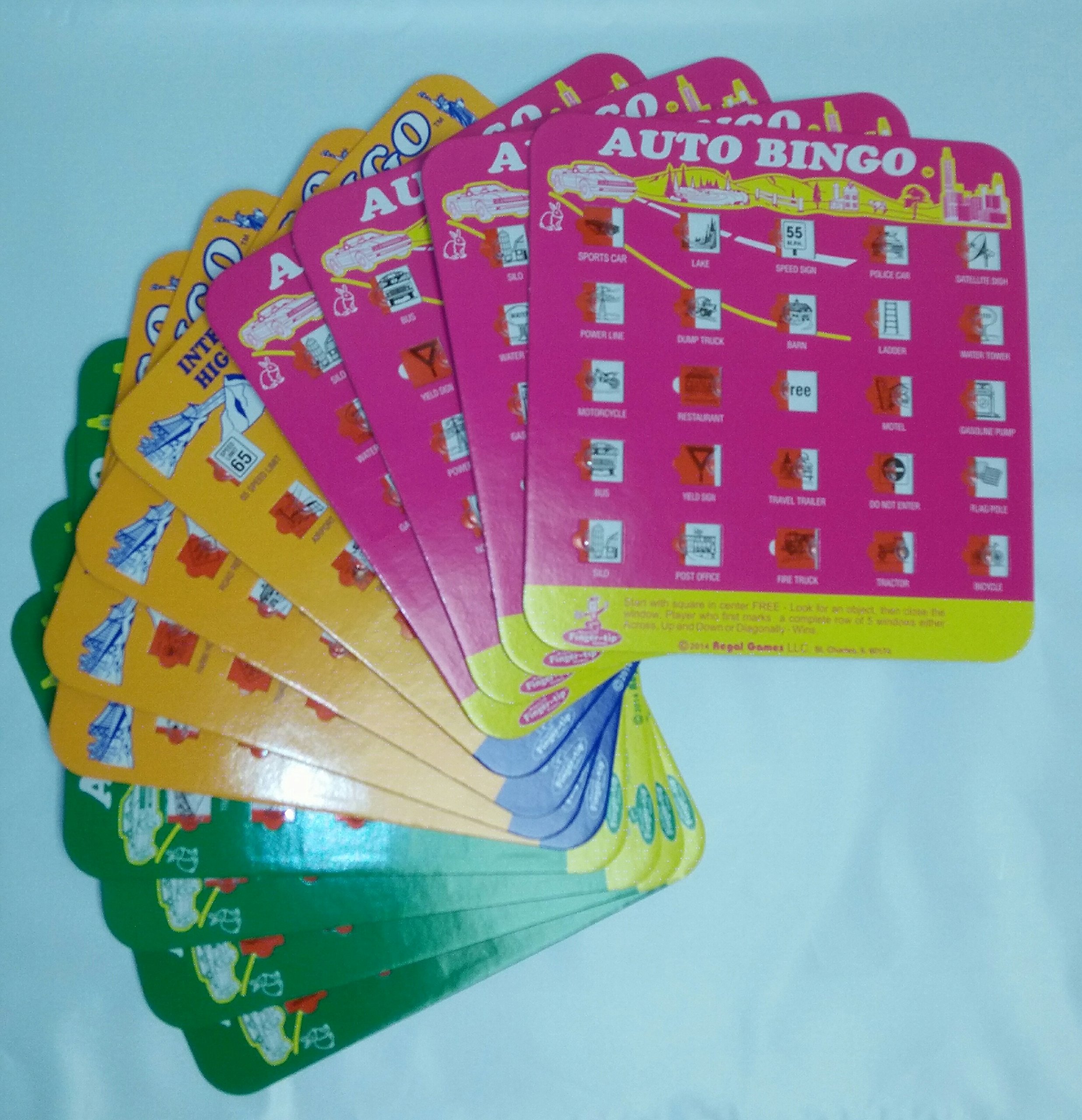 Travel Auto Bingo Roadtrip Game, Set of 12 Cards (4 Green, 4 Orange, 4 Pink)
