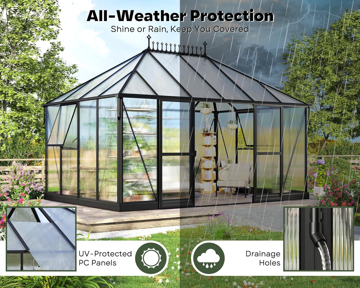 14×9.7×10 FT Greenhouse for Outdoors with 6 ft Double Swing Door & 2 Vents, Heavy Duty Green House with Aluminum Frame for Outside Patio Backyard Garden