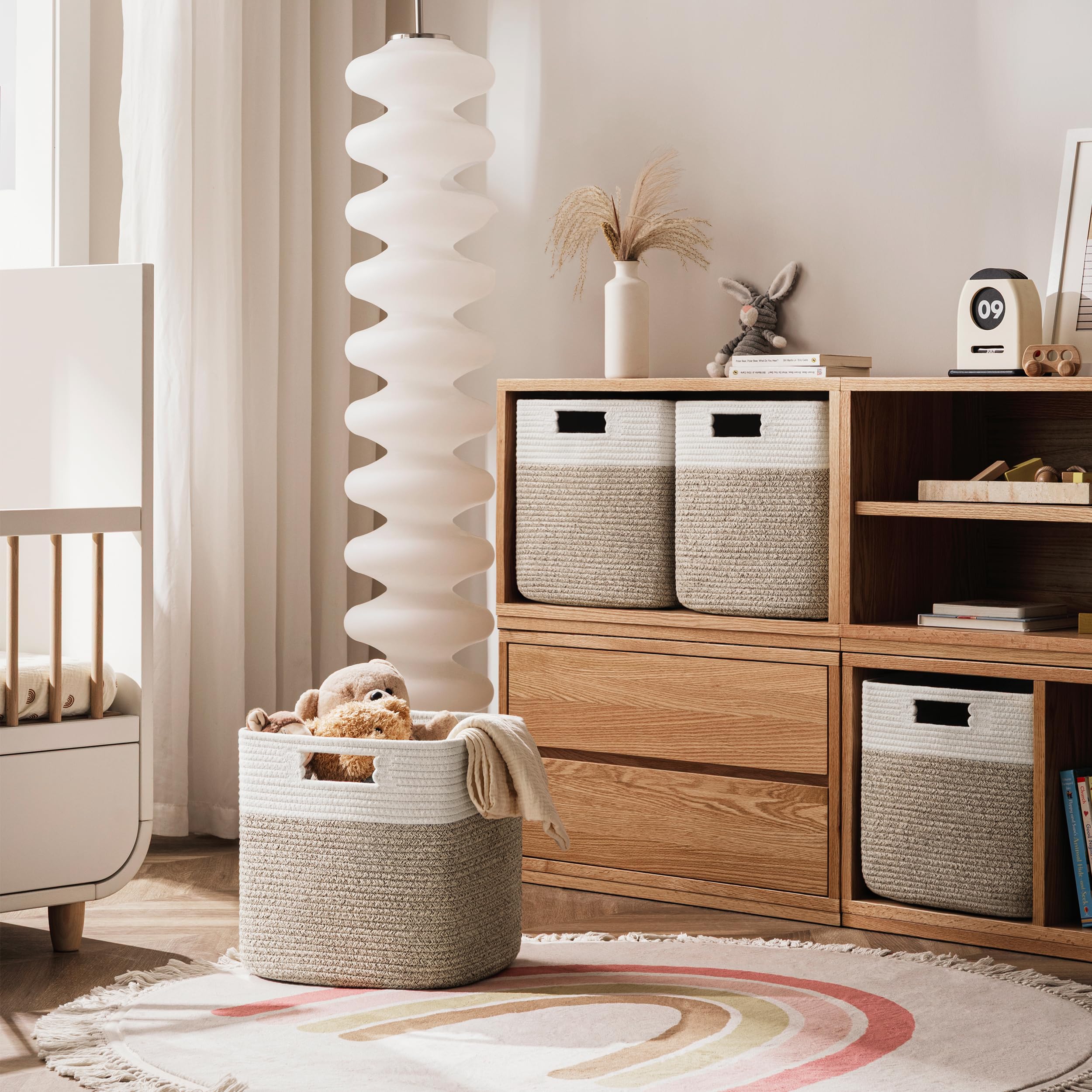 UBBCARE Zestaw 4 kostek do przechowywania – 30 x 30 x 33 cm, bawełniany kosz linowy na półki, zabawki, książkę, kosz do przechowywania kostek z uchwytami, tkany kosz do przechowywania, do organizacji
