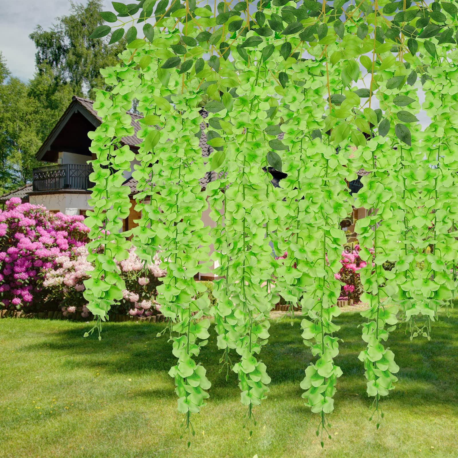 U'Artlines Paquete de 36 guirnaldas Artificiales de ratán de glicinia Artificial para Colgar, Flores de Seda, decoración del hogar, Fiesta, Boda (36, Verde)