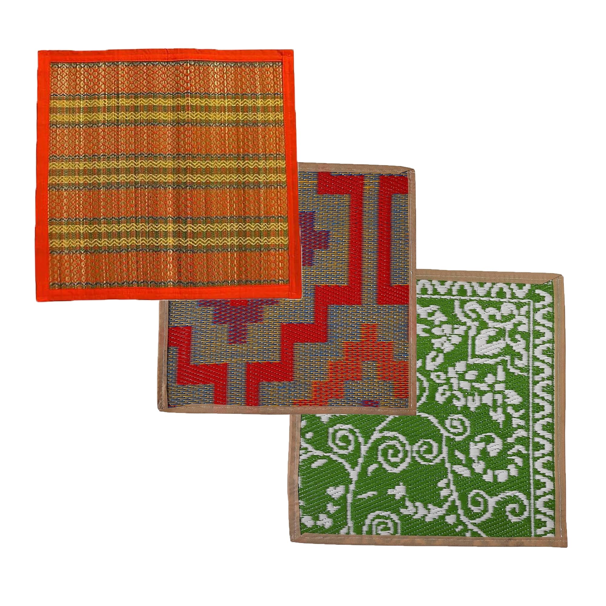 HOMITURE Durable Plastic Aasana Chatai Multicolor Anti Slip Siting Mat Comfortable for Long Sitting Hour Medium Size Ideal for Home Office Travel Portable Bethaki Mat Pack of 3-image-16