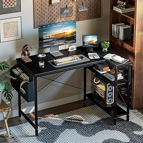 Miniatura 2 de Grandder Escritorio para Computadora en Forma de L con Estantes Reversibles, Escritorio de Esquina Pequeño de 40 Pulgadas con Bolsa de