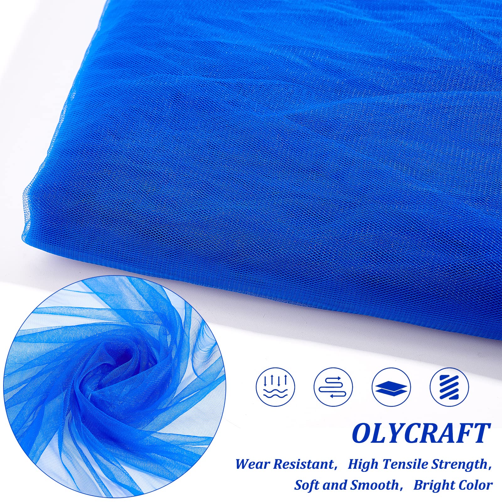 OLYCRAFT 2x1.6m Royal Blue Tulle Fabrics Bolt Net Chinlon Tulle Fabric Gauze Mesh Ribbon Tulles for Wedding Party Event Decorations Gift Wrapping DIY Sewing Crafts - Image 4