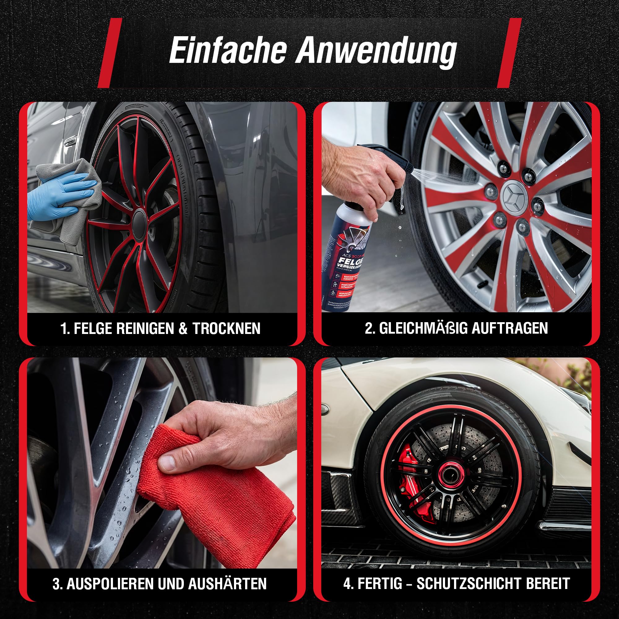 ACS3000 EASY Felgenversiegelung – Keramikbeschichtung für Felgen – Langzeitschutz gegen Bremsstaub, Salz & Schmutz – Hydrophober Lotus-Effekt, Keramik Versiegelung, Schutzversiegelung inkl. Poliertuch