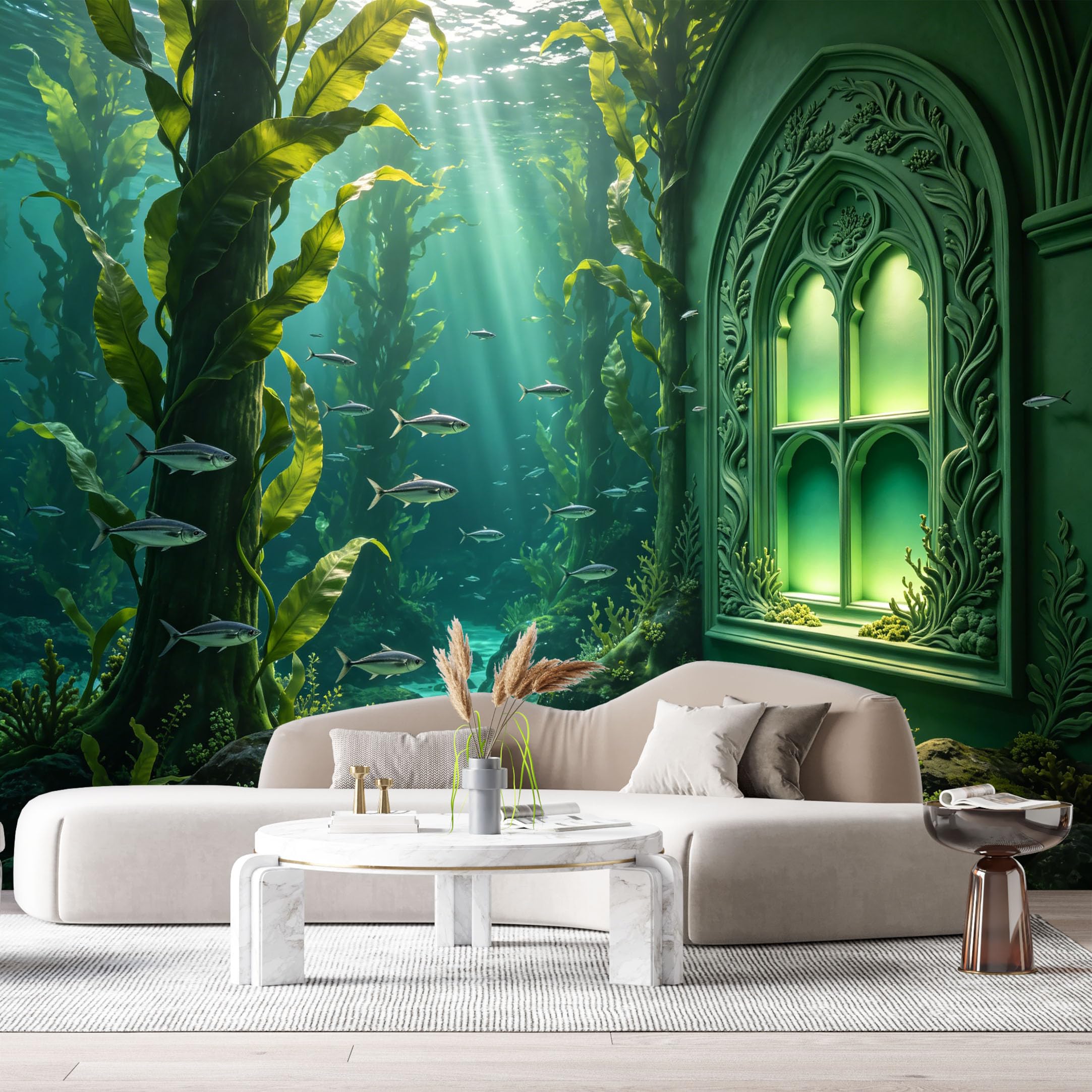 Custom Size Wall Murals Ocean Marine Fantasy Cathedral Underwater 3D Trompe L'Oeil SelfAdhesiveWall Fabric Removable Wallpaper Wall Decor for Living Room Bedroom Bathroom