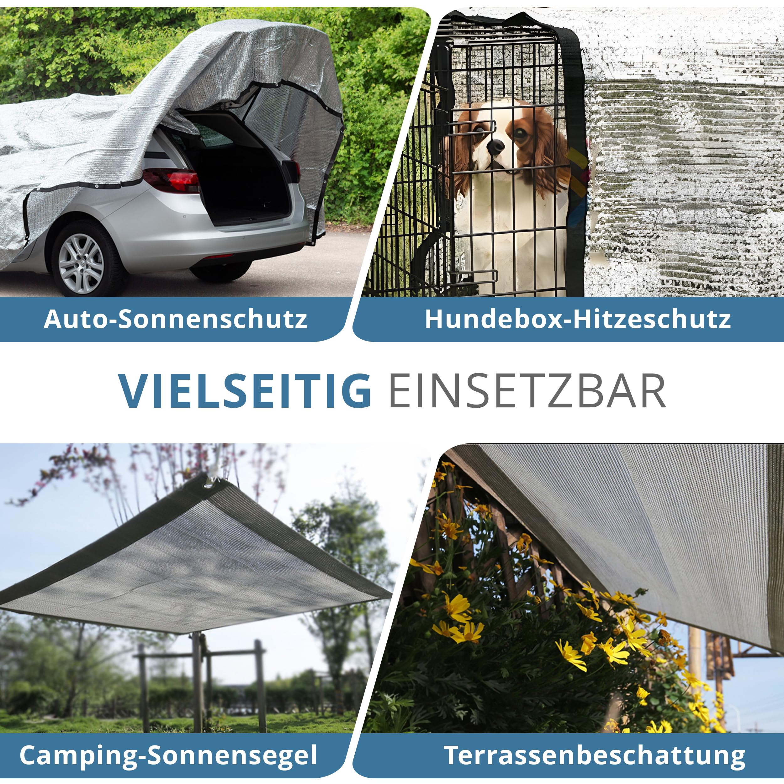RAVE Aluminium-Schattennetz 6×4 m – Sonnenschutznetz für Auto & Hund – reflektierend, atmungsaktiv – Camping & Outdoor