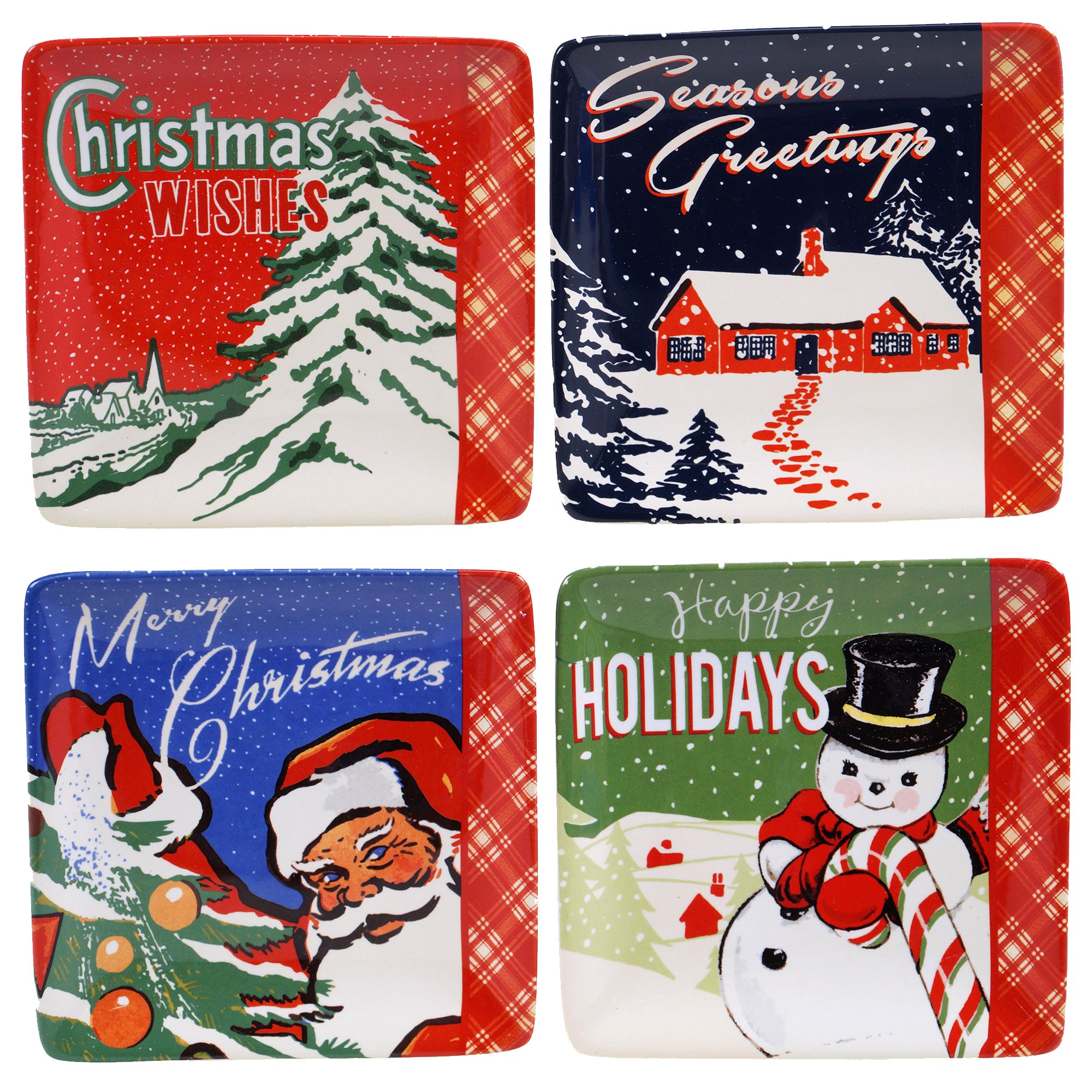 Certified International Retro Christmas Canape Plates (Set of 4), 6", Multicolor