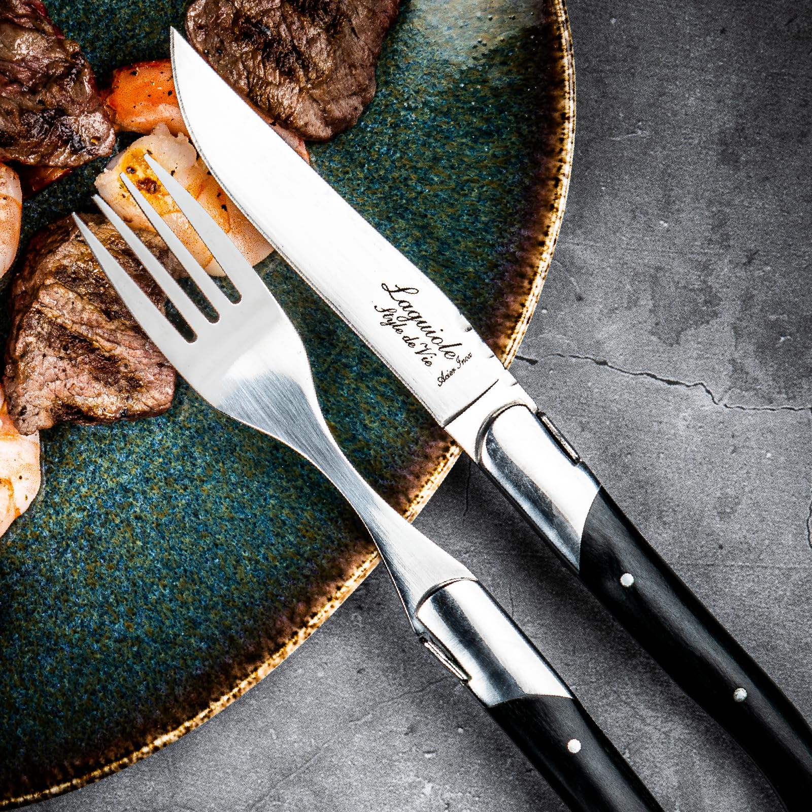 Laguiole Style de Vie Coltello da bistecca, Luxury Line, 6 pezzi, in Legno Pakka.