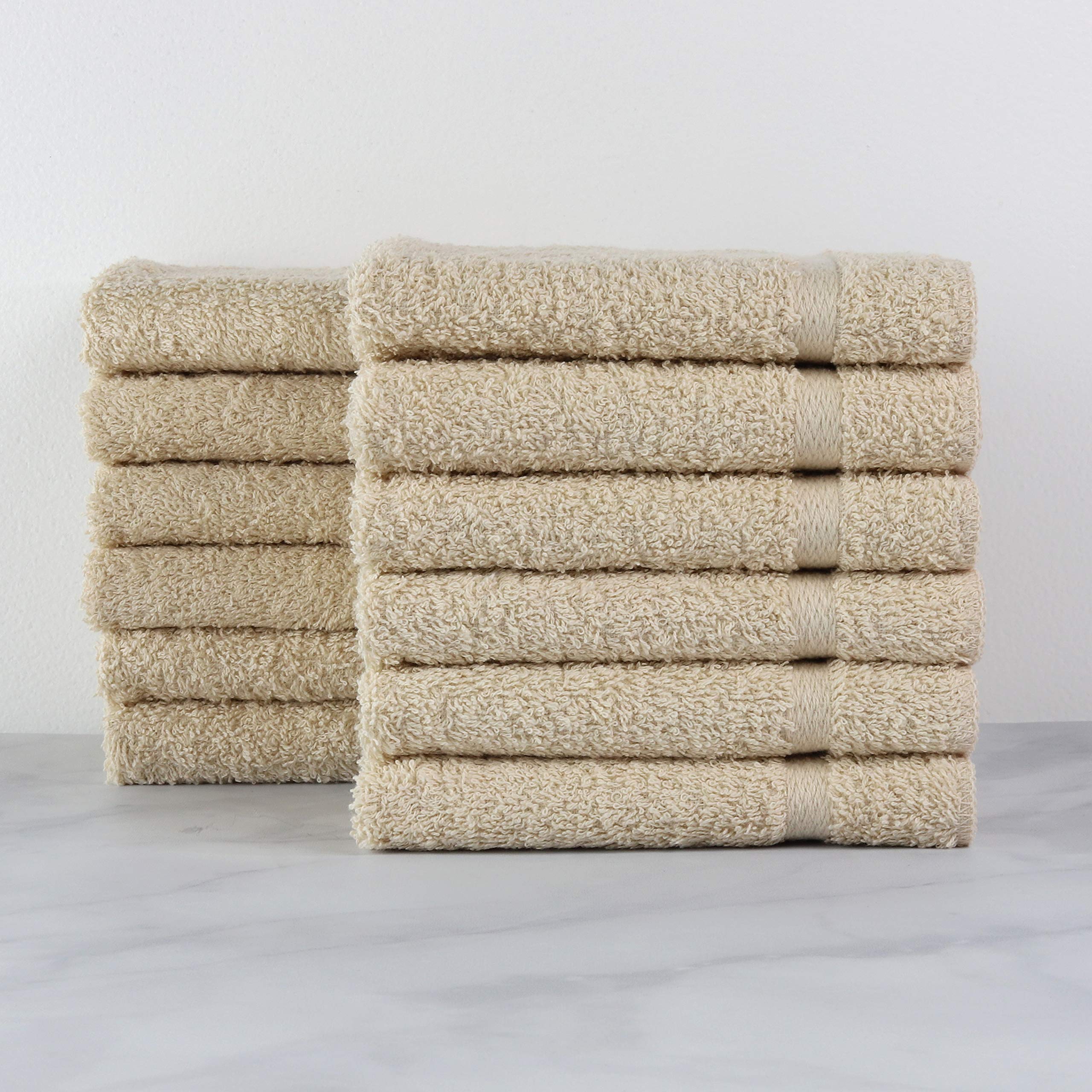 1888 Mills Crown Touch 100% Cotton, Microfiber Alternative, 24-Piece Utility Washcloth Set-Beige