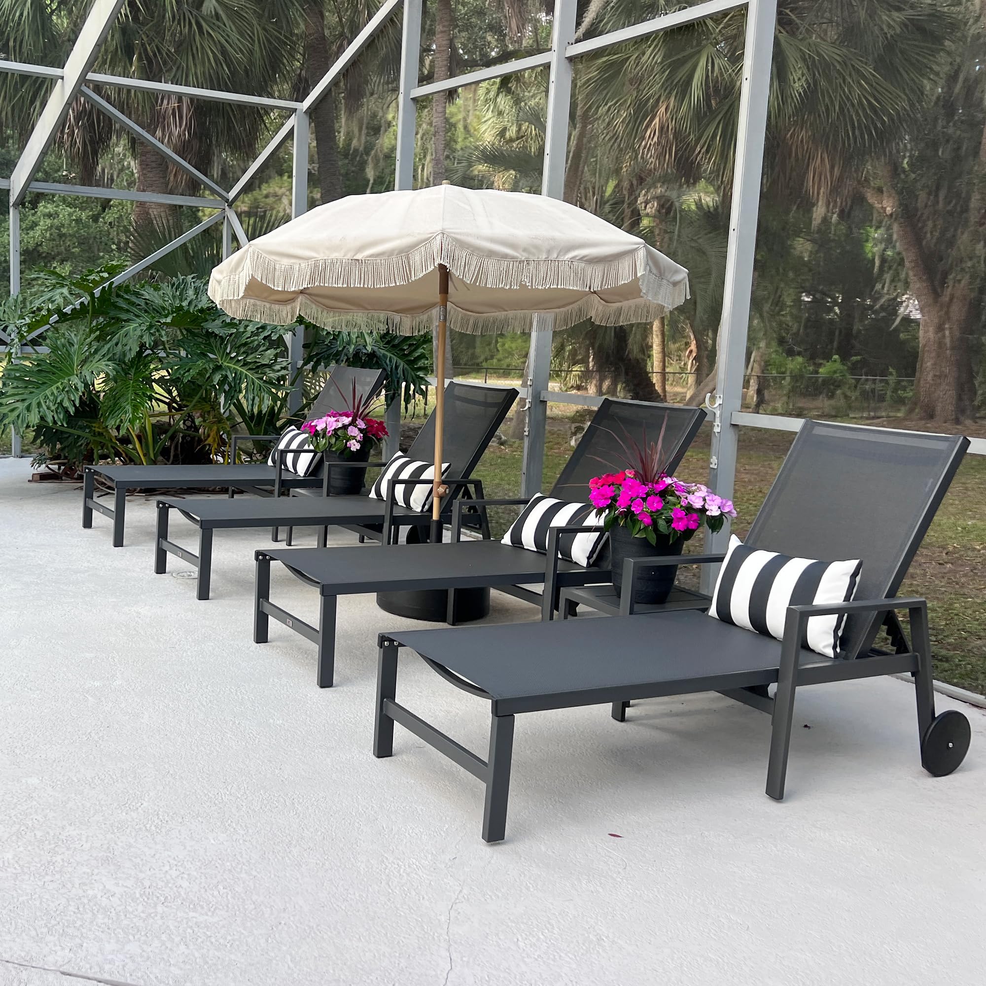 PURPLE LEAF 2er-Set Sonnenliege mit Rollen und Beistelltisch, Aluminium Gartenliege mit 5-Fach Verstellbar, Textilene-Stoff