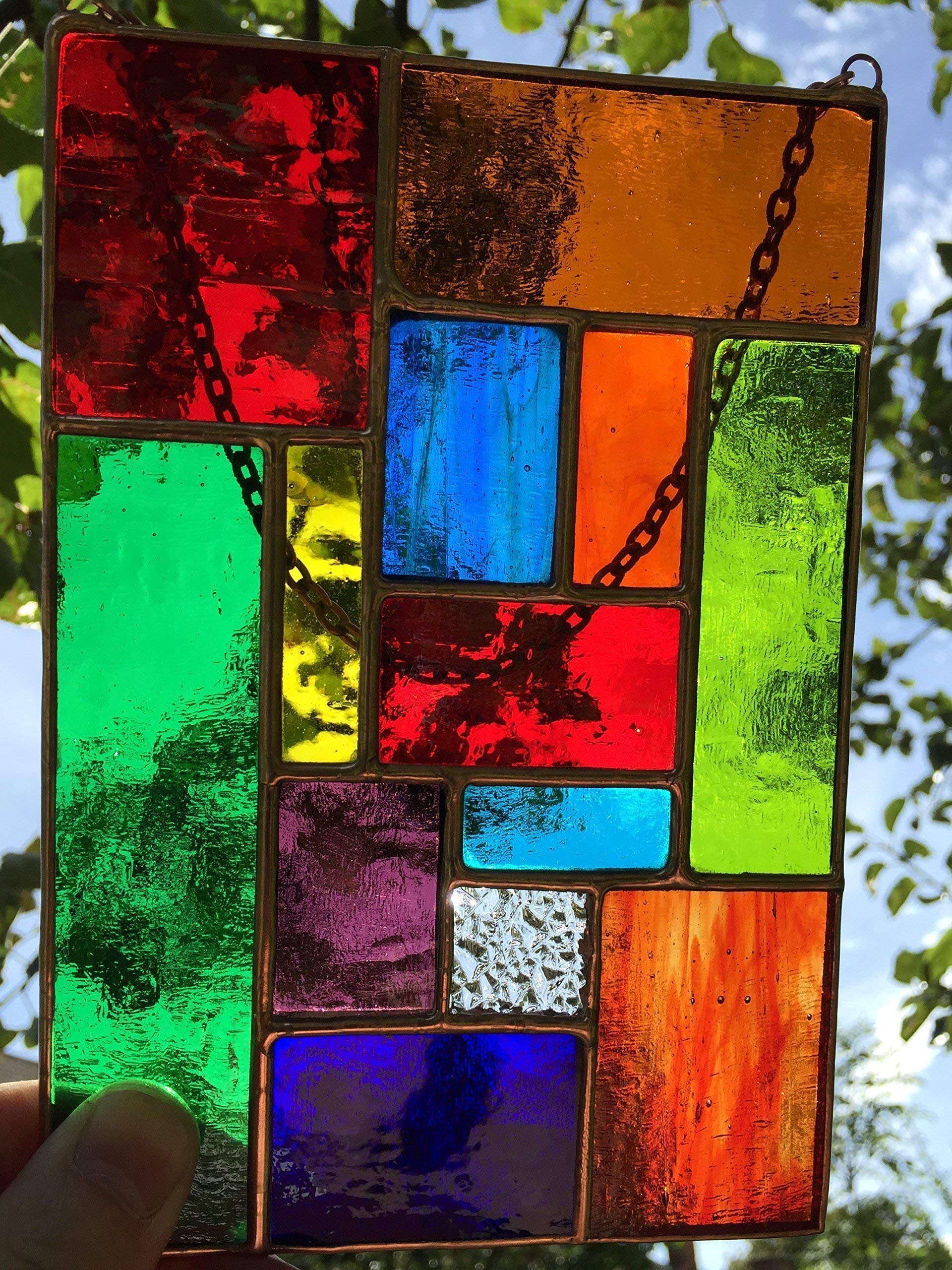 Pannello acchiappasole in vetro colorato, arte astratta in rame multicolore