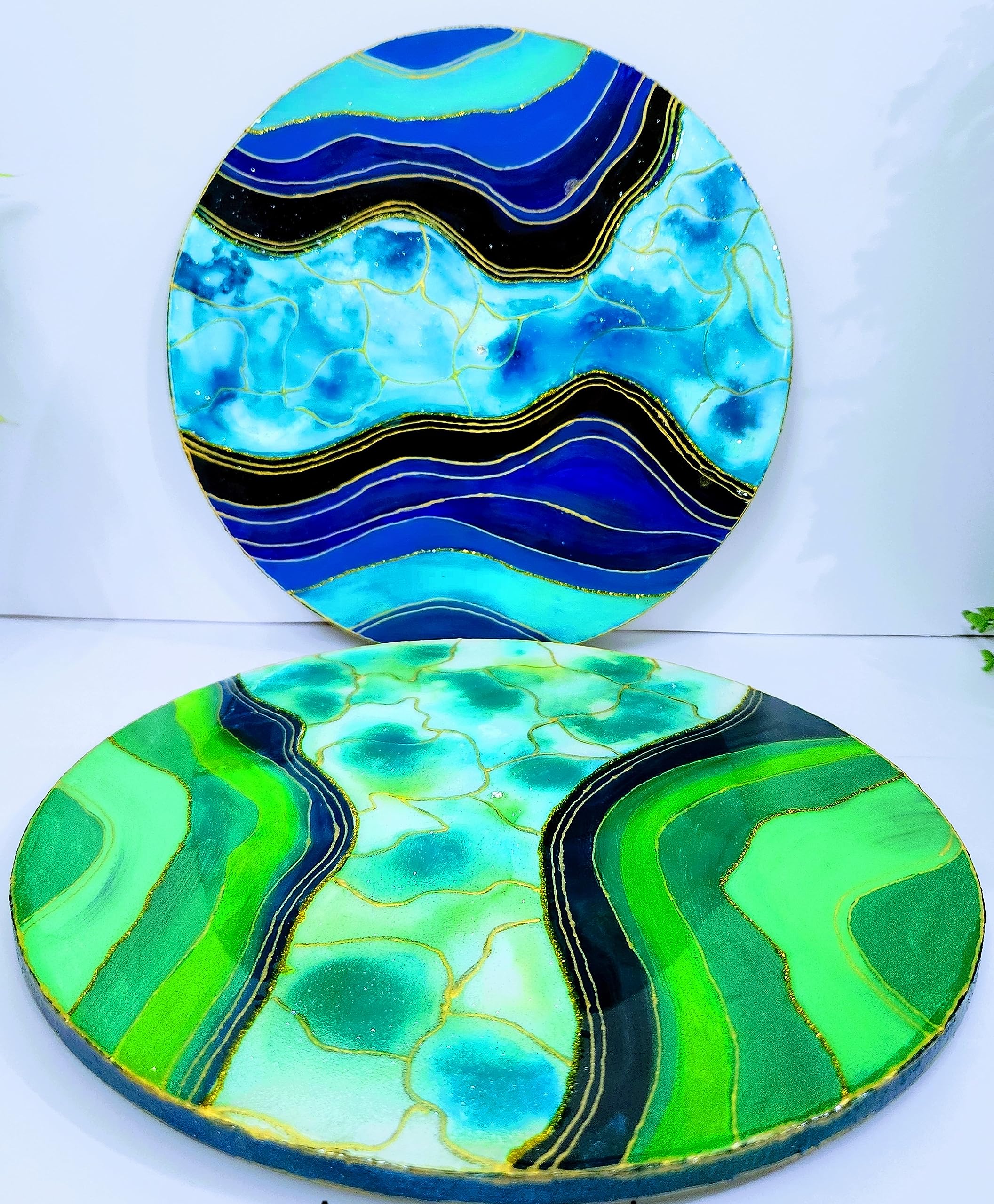 Anupma Creations - Handmade Designer Wall Decor - Galaxy Themed Resin Art - Set of 2-12" (inch) diameter each - MDF Wooden base - Multicolor - Hanging option available - Home decor & gifts