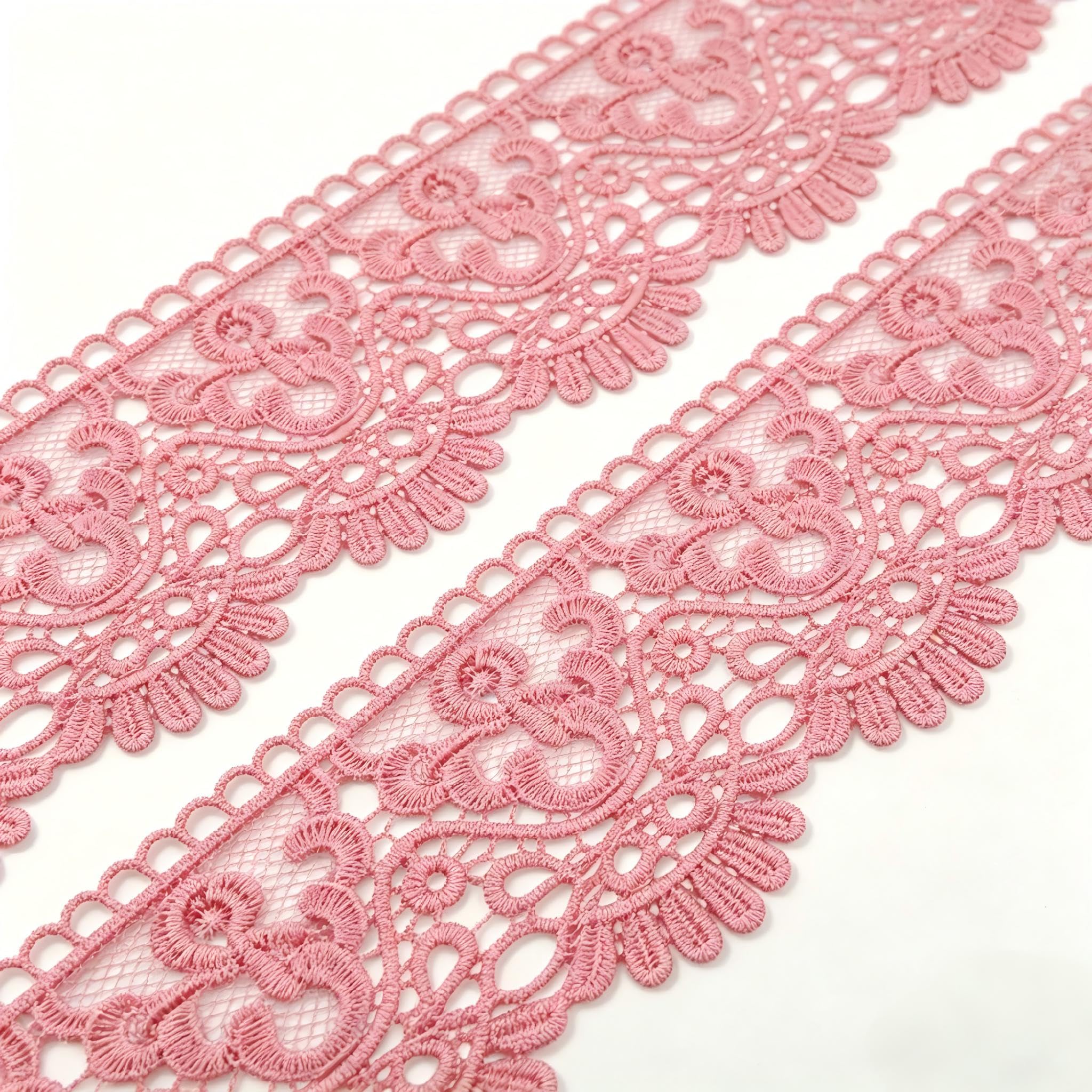 Photo 1 of 10cm Pink European Crown Embroidery Lace Trim - 3 Yards Inelastic Lace for Curtain, Tablecloth, Slipcover, Bridal Dress & DIY Clothing Accessories
