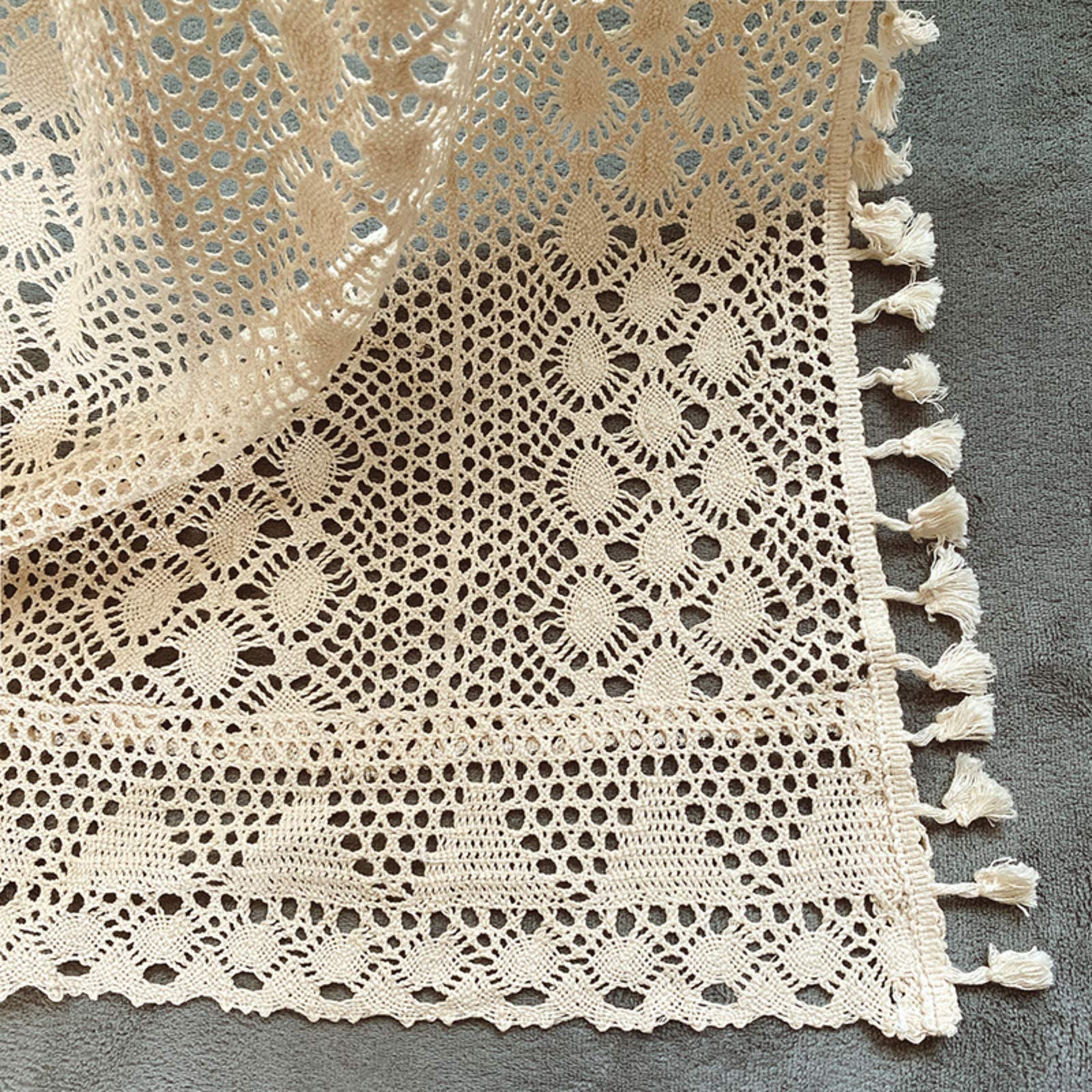 Beżowe/przezroczyste zasłony/do sypialni, bawełniana lniana/szydełkowanie/zasłona, retro/kieszeń na karnisz, okno boho szykowne/zaciemniające zasłony okienne - beżowe, 200 x 240 cm, 1 panel