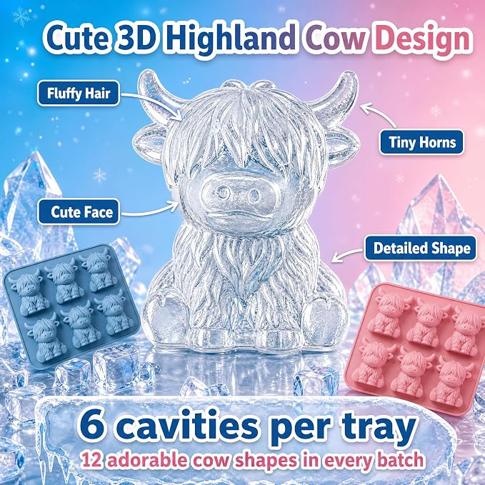 Molde de silicona de vaca Highland para cubitos de hielo, 2 pzas miniatura 3