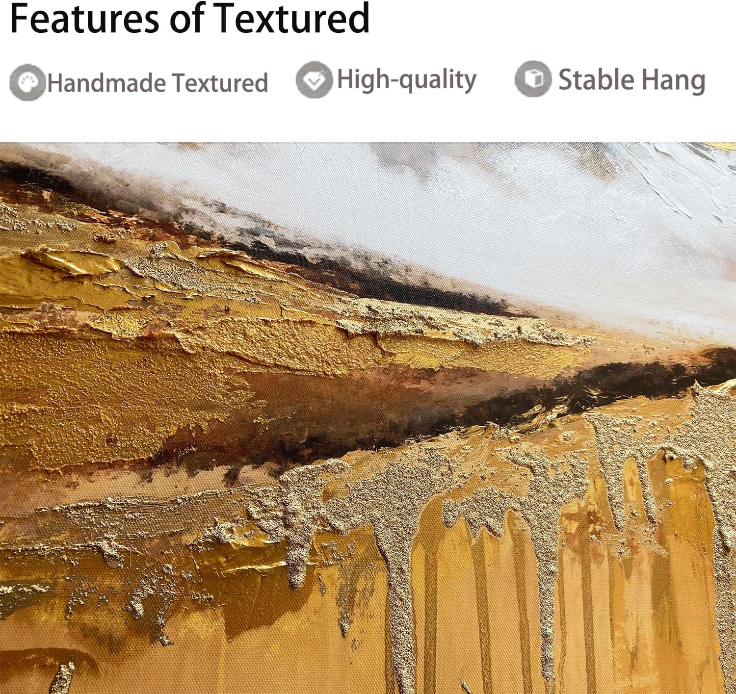 Arjun Textured Mountain Landscape Canvas Wall Art 40"x20"- Gold Peak & Misty Valley Painting, Golden Drip Artwork Large Framed Picture Prints for Living Room Bedroom Home Office Wall Decor