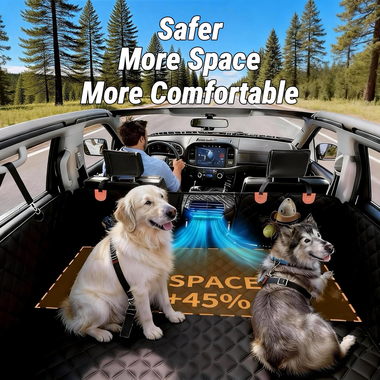 Back Seat Extender for Dogs with Hard Bottom, Dog Car Seat Cover for Back Seat, Waterproof Backseat Dog Extender & Hammock, Fits Most Cars, SUVs &Trucks, Medium&Large Dogs