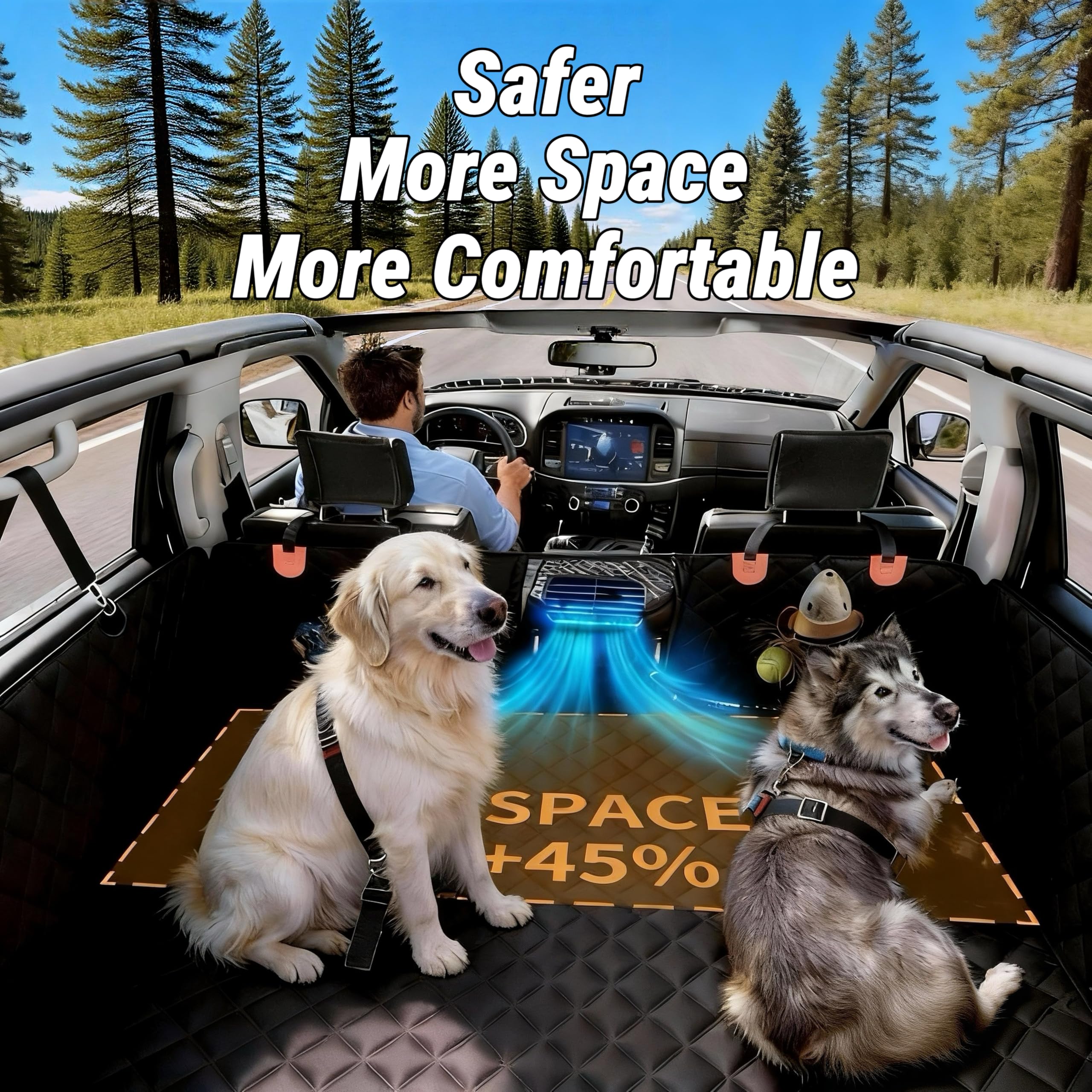 Back Seat Extender for Dogs with Hard Bottom, Dog Car Seat Cover for Back Seat, Waterproof Backseat Dog Extender & Hammock, Fits Most Cars, SUVs &Trucks, Medium&Large Dogs - image 2