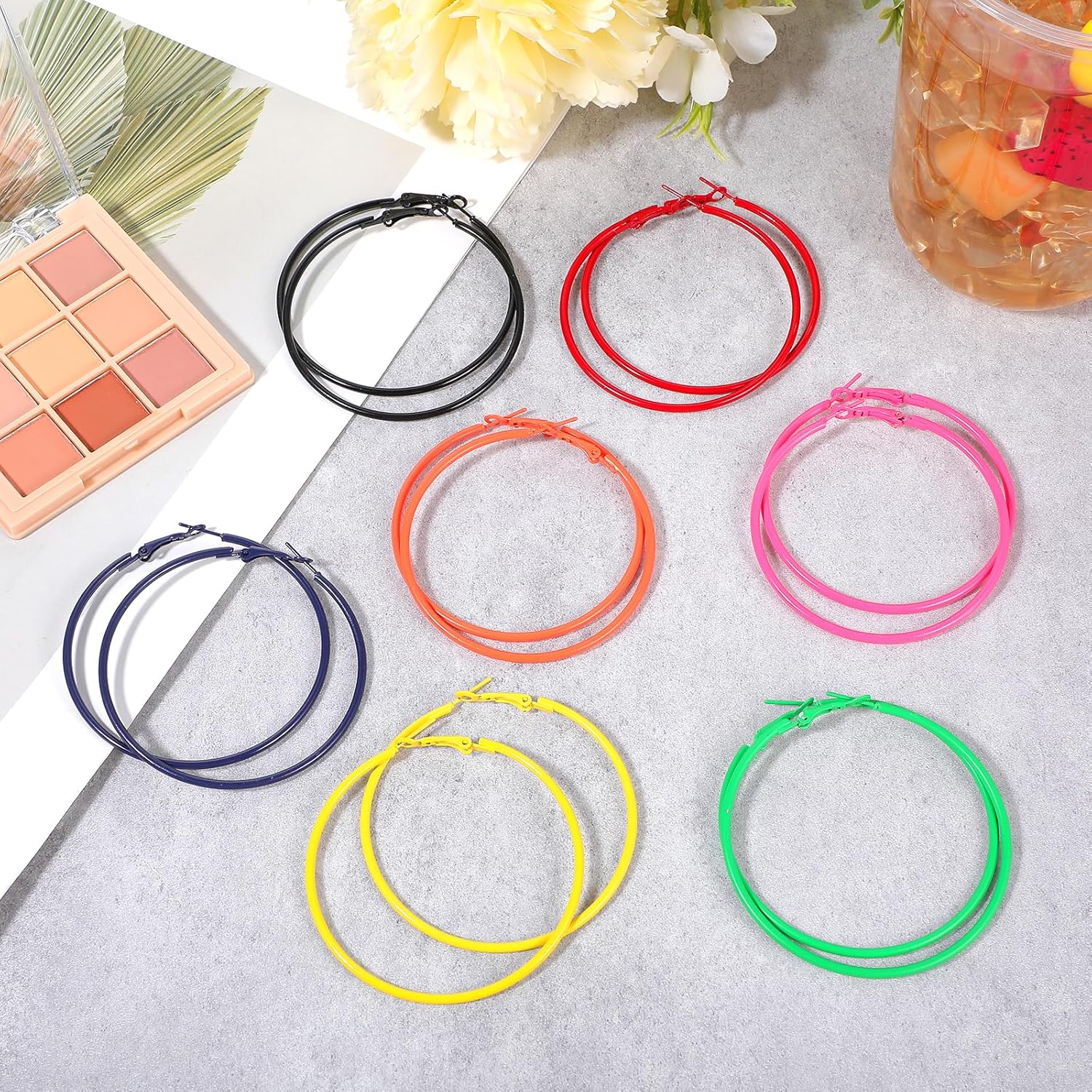 7 Pairs Colored Hoops Earrings, Women's Colorful Matte Hoop Earring, Lightweight Round Retro Bright Colorful Hoop Earring for Women's Jewelry Making, DIY Earrings Crafts - Image 4