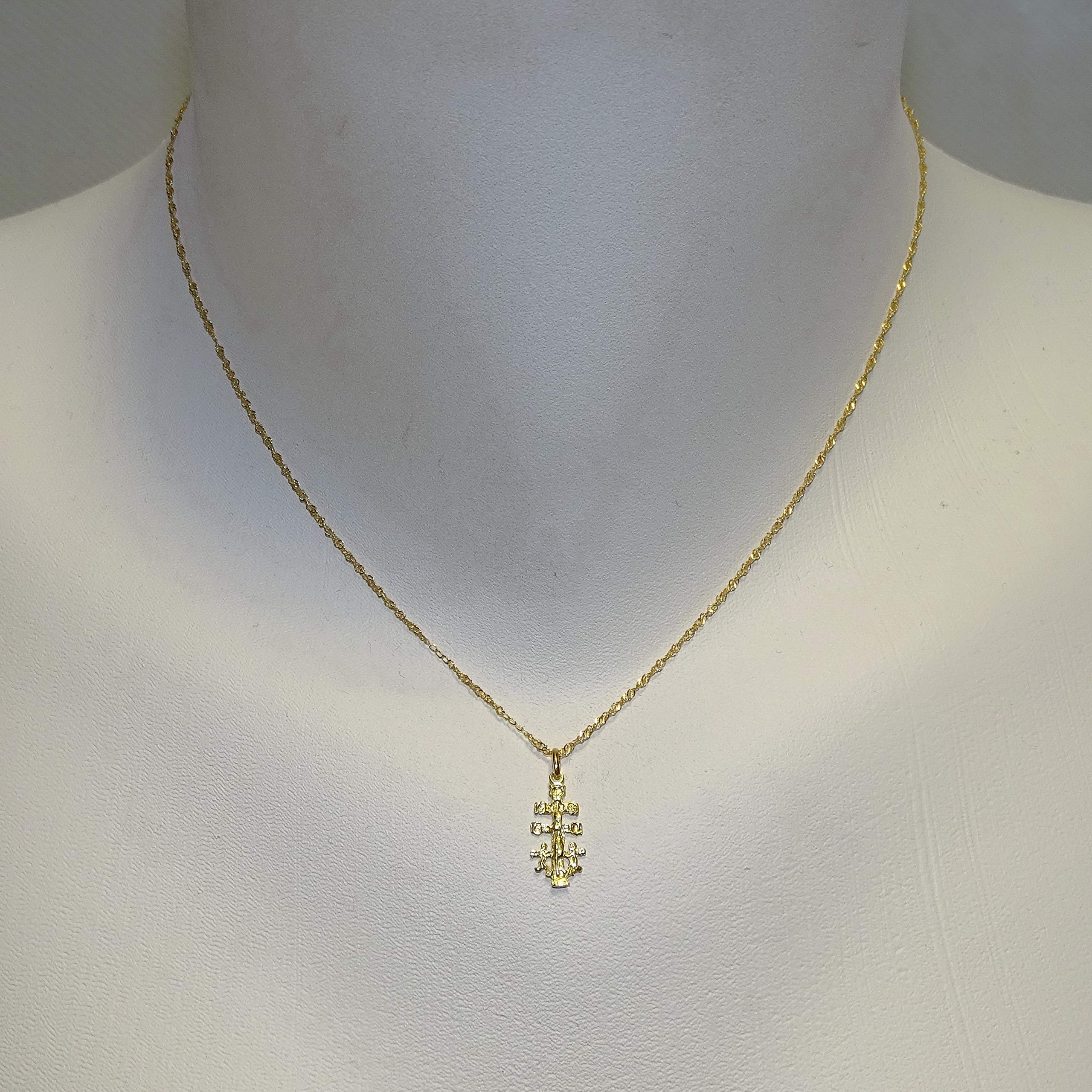 Łańcuszek i krzyżyk Caravaca Gold 18K Newborn Baby Boy | Wisiorek religijny Protector Guardian Angel | Naszyjnik z ogniwami 40cm | klasyczna biżuteria | prezent narodziny chrzest baby shower |